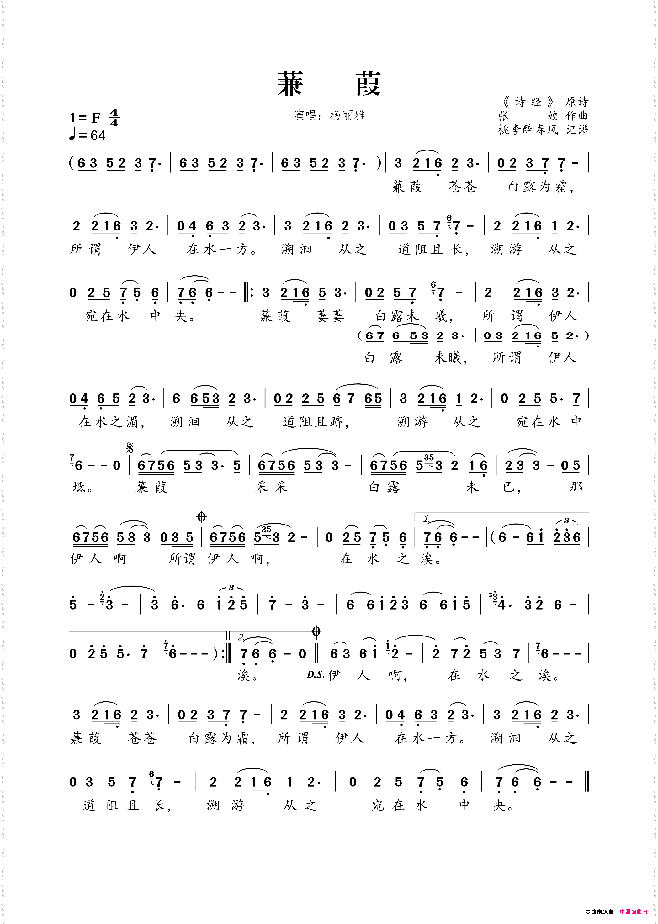 蒹葭《诗经》词张姣曲_蒹葭《诗经》词 张姣曲