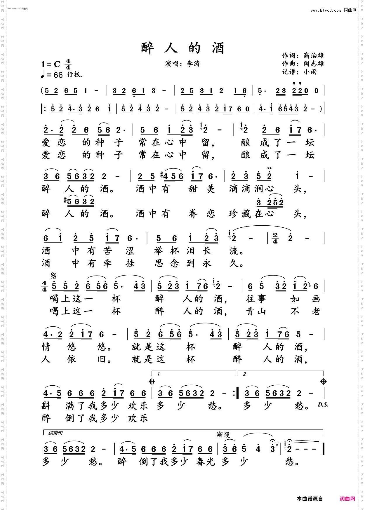 醉人的酒_李涛 动态谱