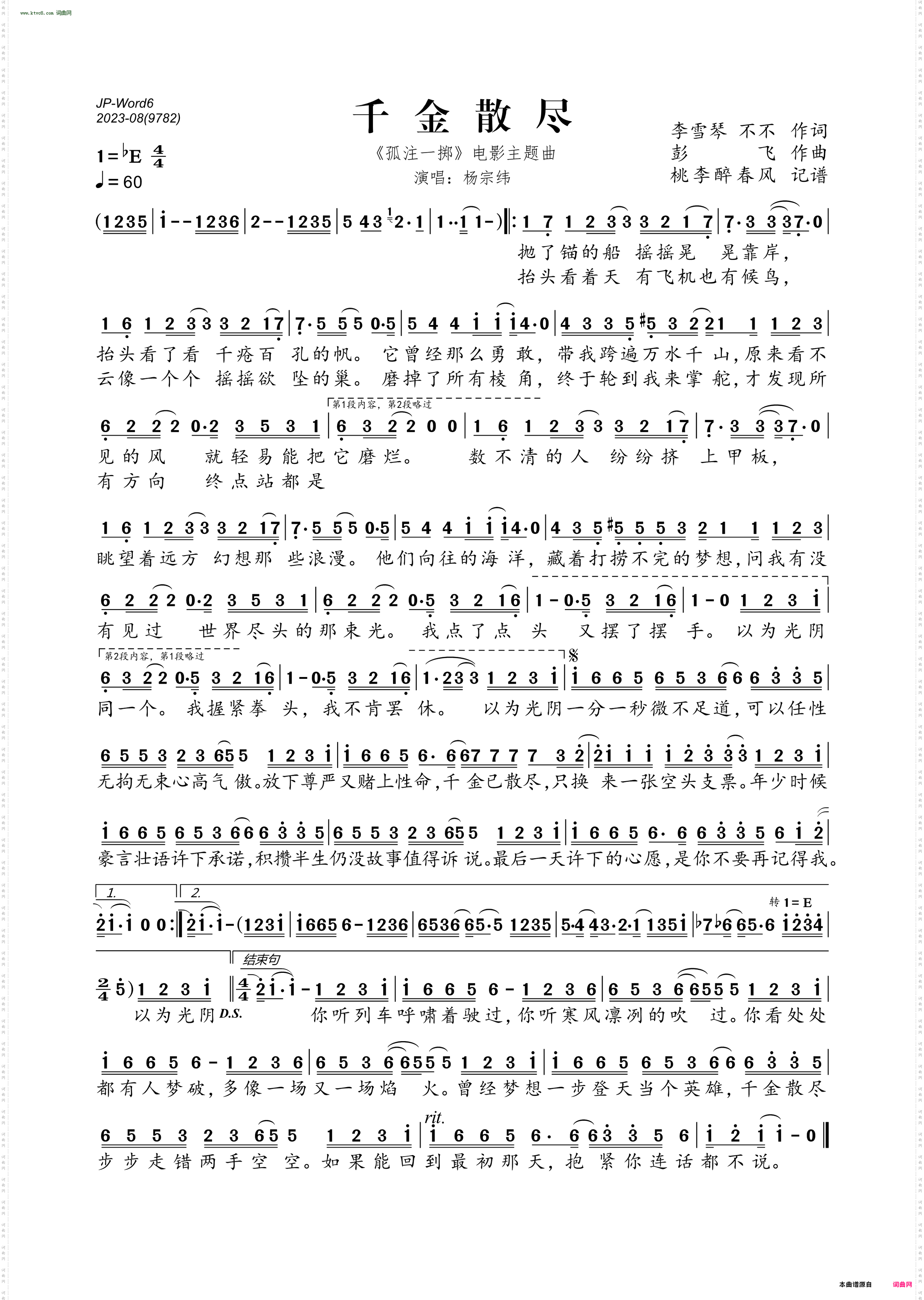 千金散尽_ 《孤注一掷》电影主题曲 