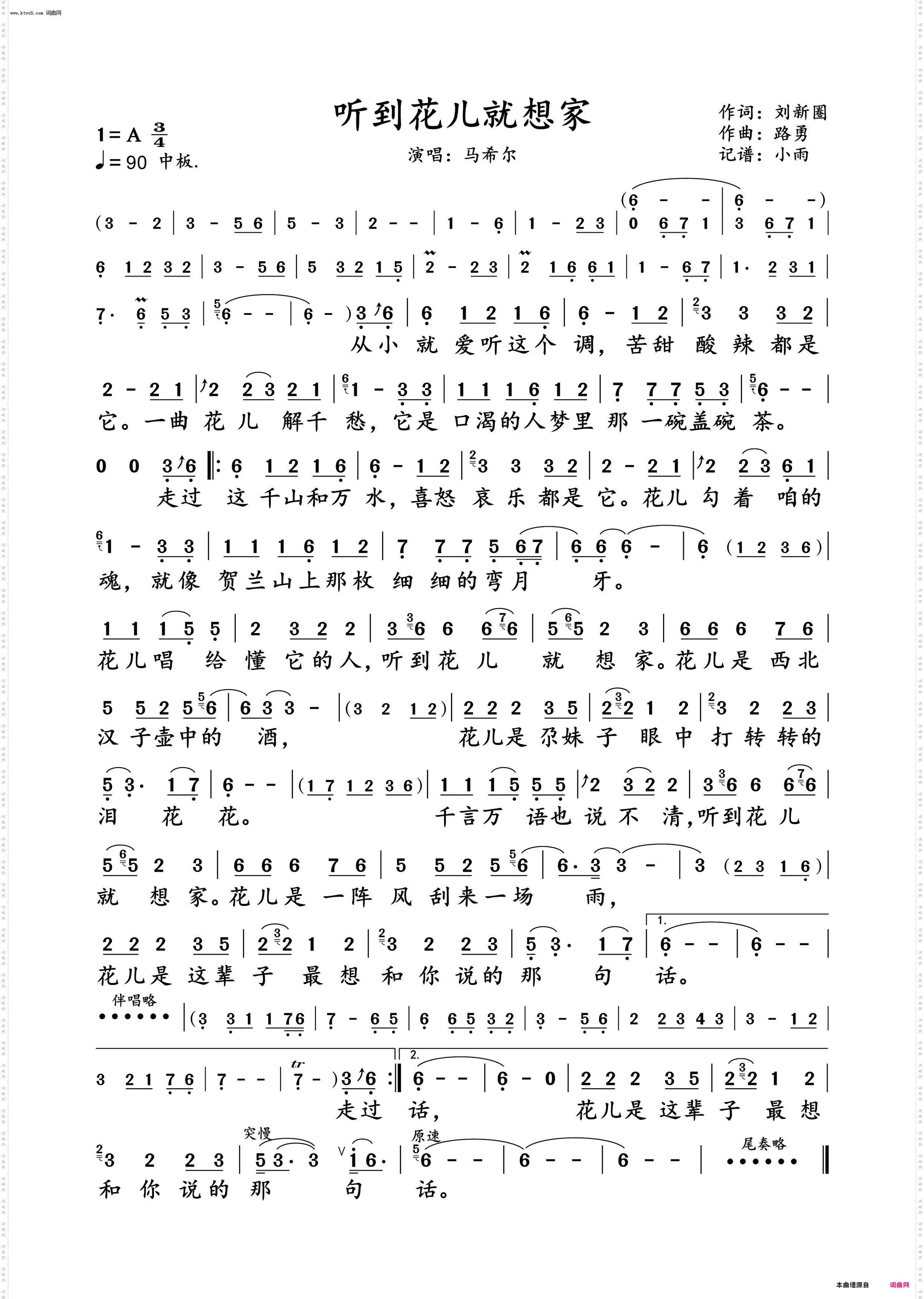 听到花儿就想家_马希尔 动态谱