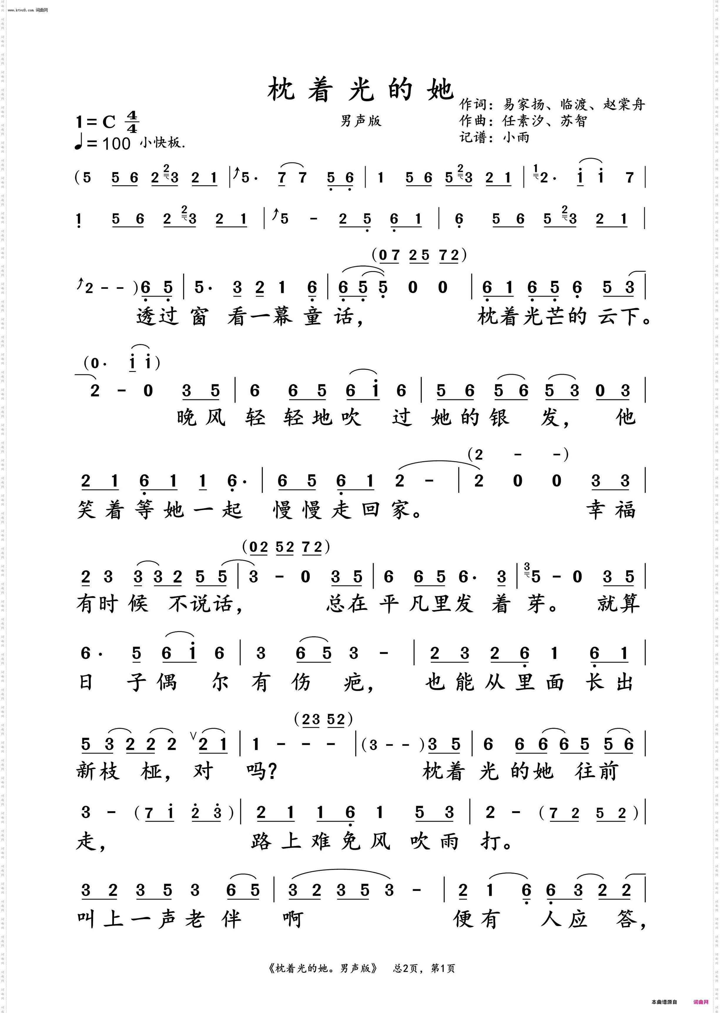 枕着光的她_男声版动态谱