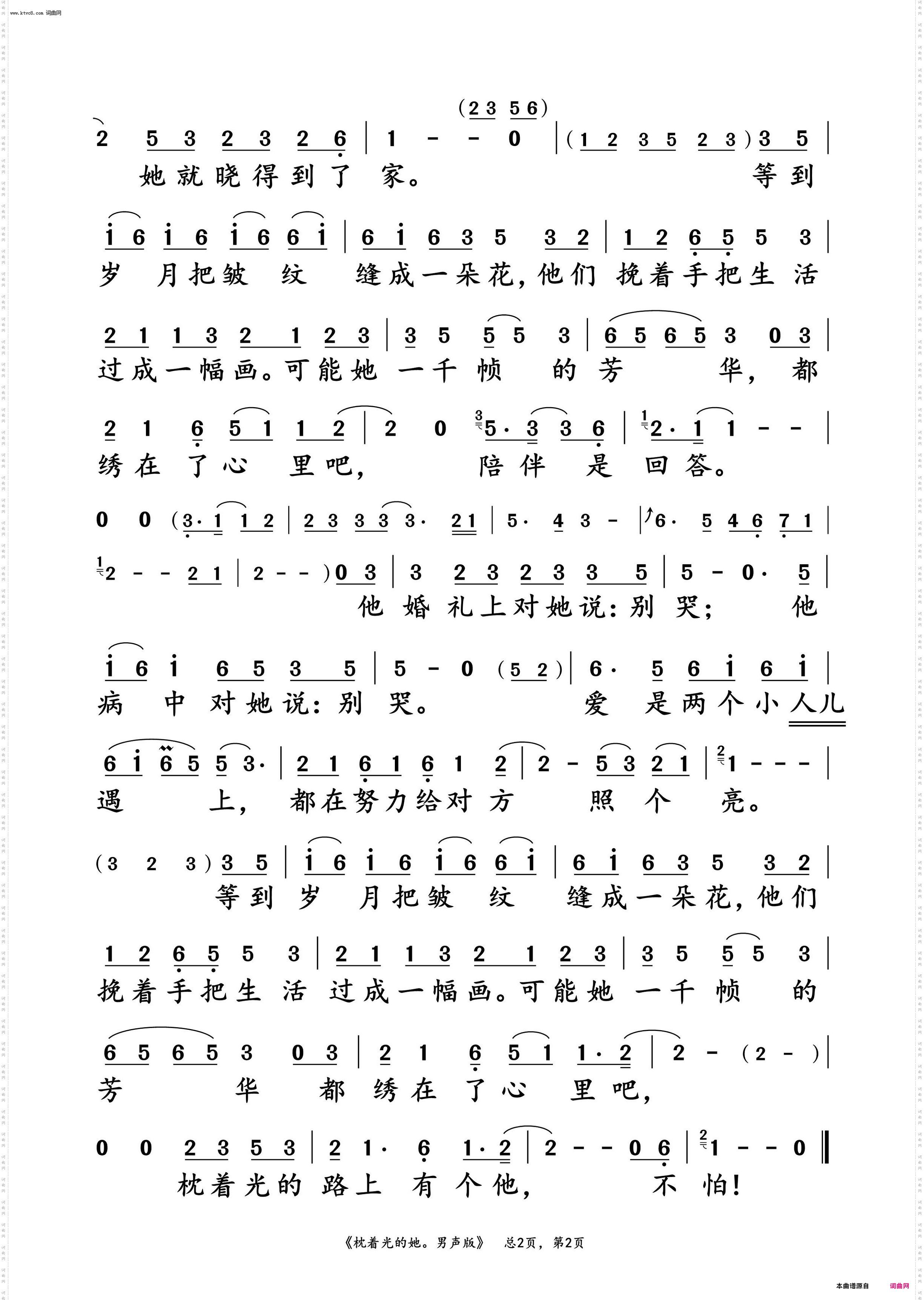 枕着光的她_男声版动态谱