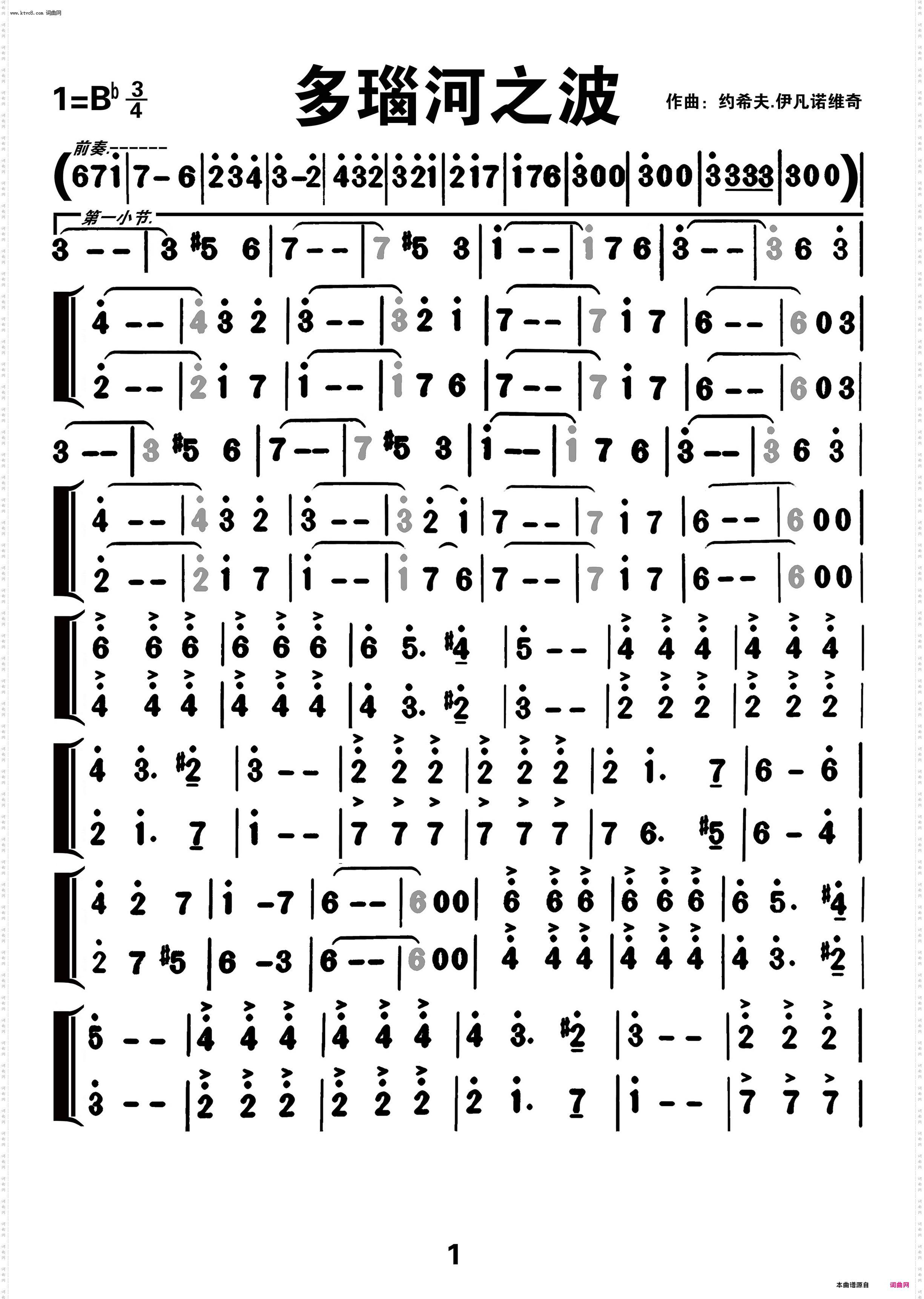 多瑙河之波-二声部 多瑙河之波-二声部_编号-618