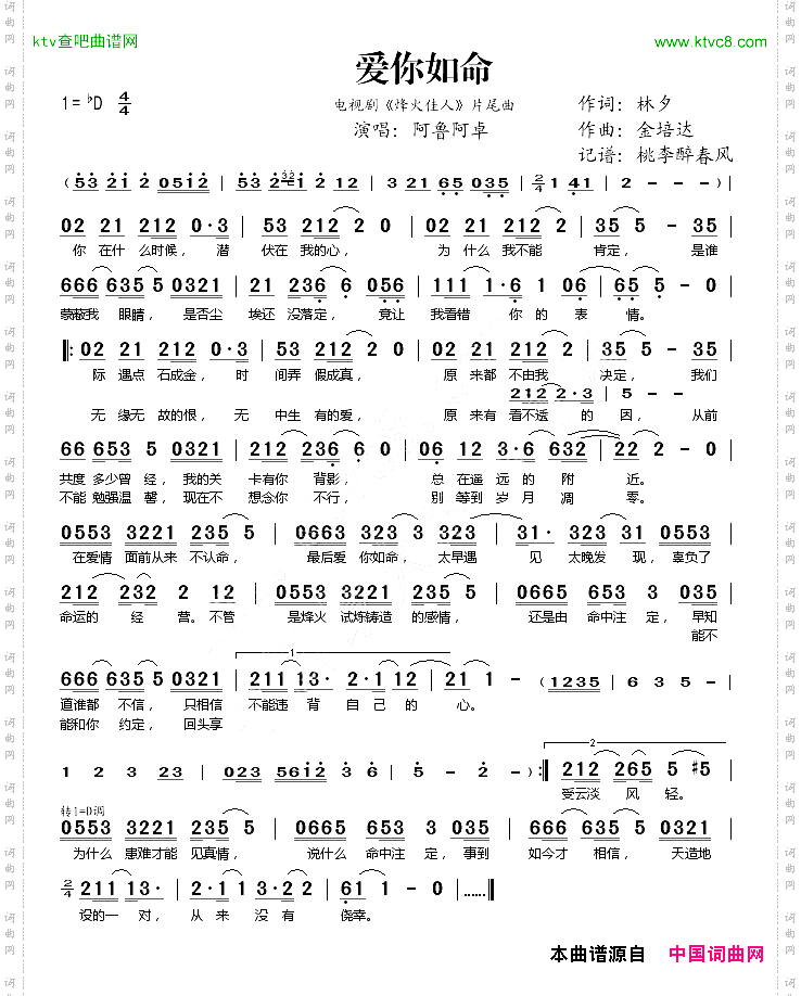 爱你如命电视剧《烽火佳人》片尾曲