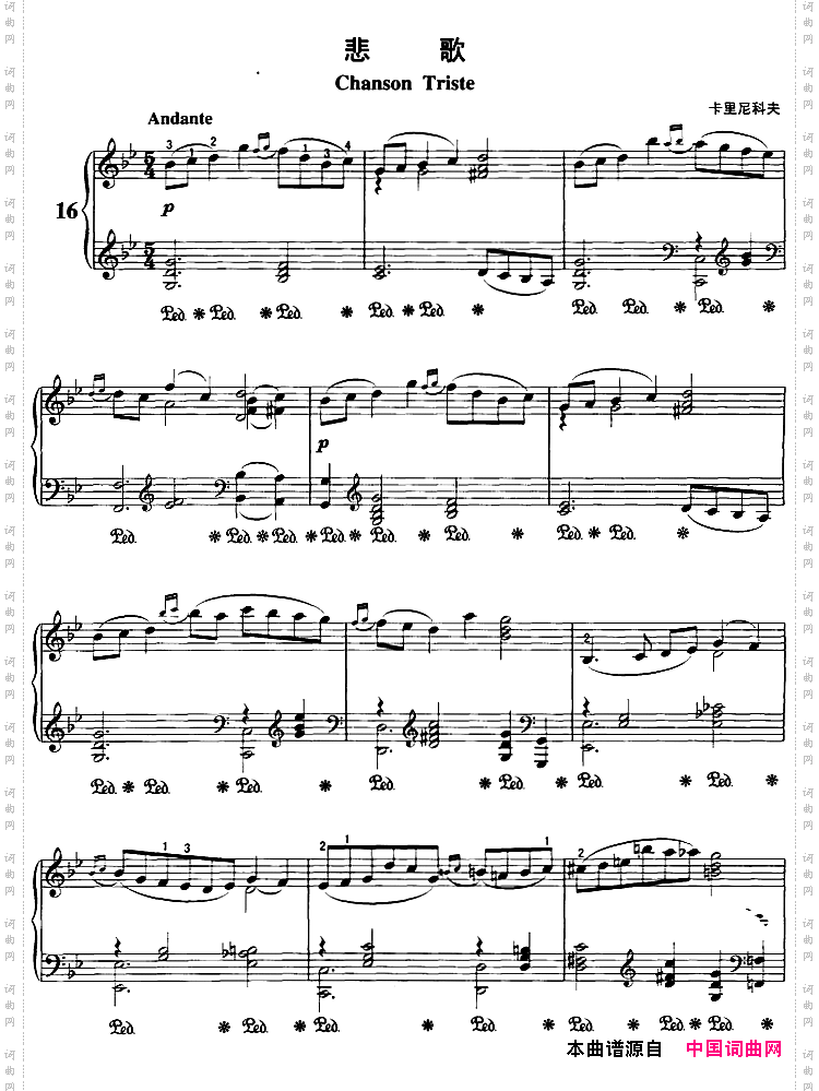 不可不弹的世界钢琴名曲：悲歌