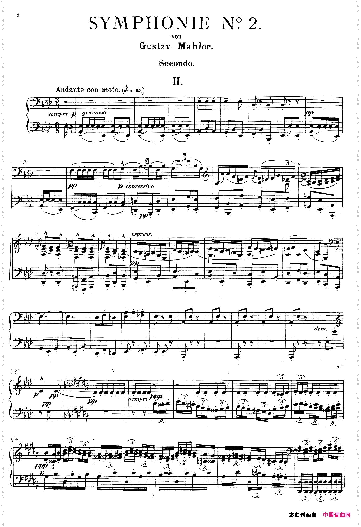 c小调第二交响曲“复活”Ⅱ改编四手联弹版