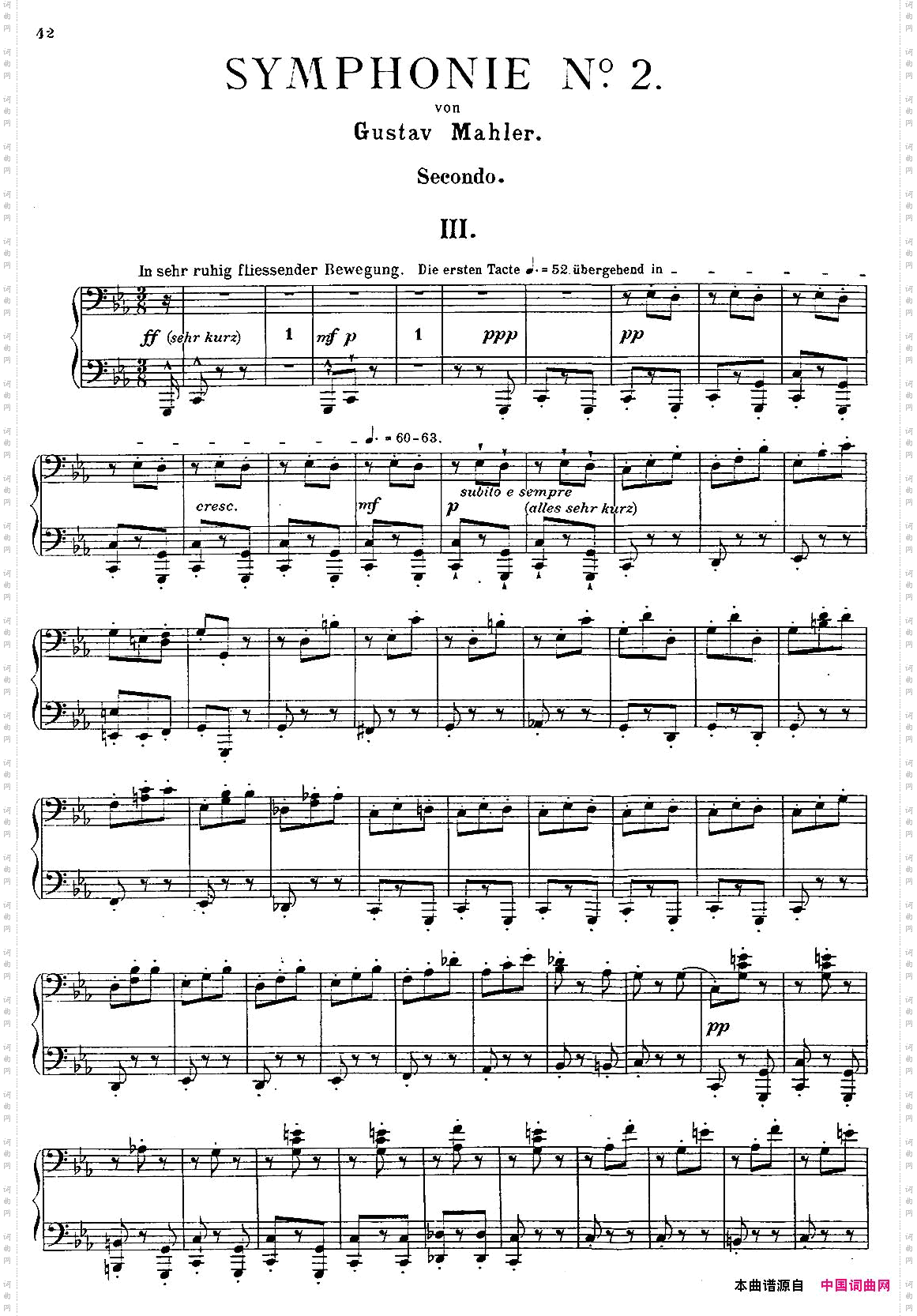 c小调第二交响曲“复活”Ⅲ改编四手联弹版