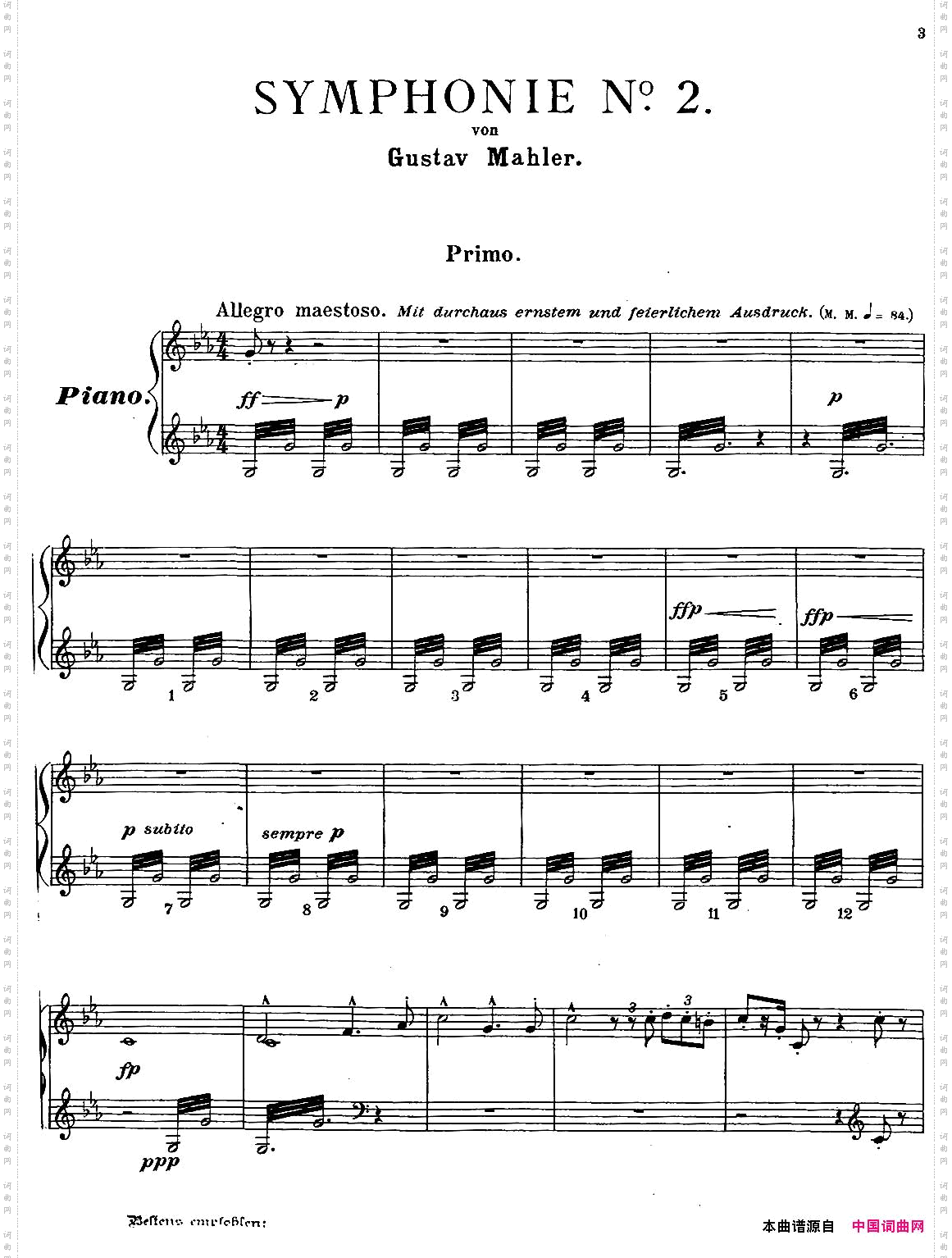 c小调第二交响曲“复活”Ⅴ改编四手联弹版