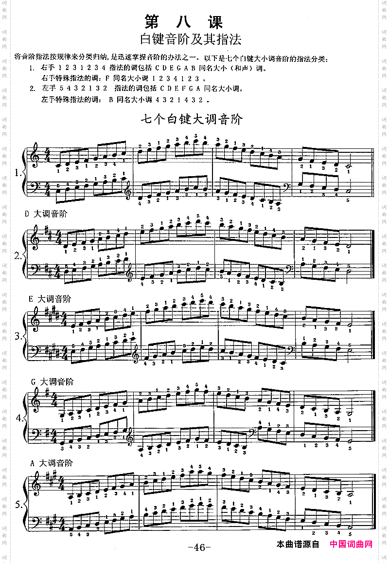 钢琴综合教程：第八课白键音阶及其指法