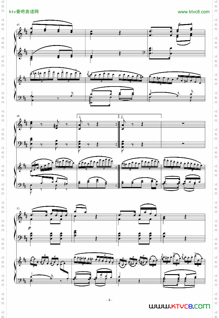 A大调弦乐五重奏“鳟鱼”第四乐章两架钢琴谱