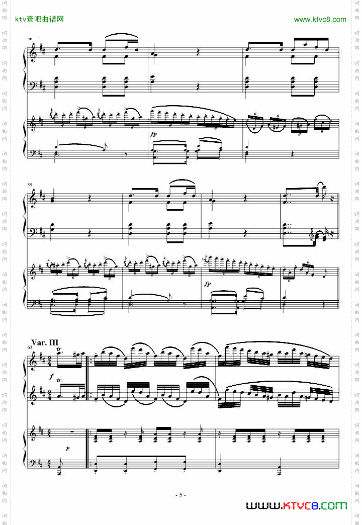 A大调弦乐五重奏“鳟鱼”第四乐章两架钢琴谱