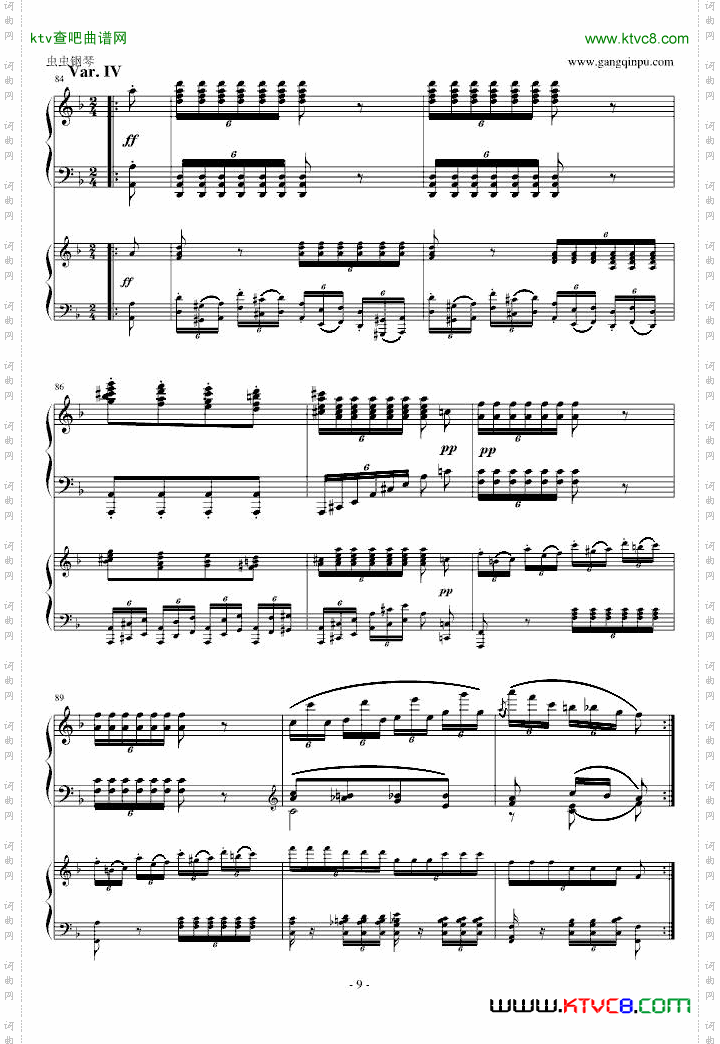 A大调弦乐五重奏“鳟鱼”第四乐章两架钢琴谱