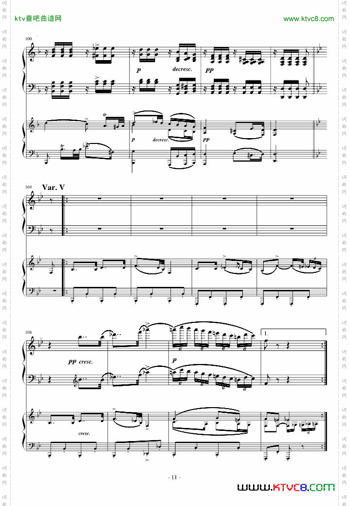 A大调弦乐五重奏“鳟鱼”第四乐章两架钢琴谱