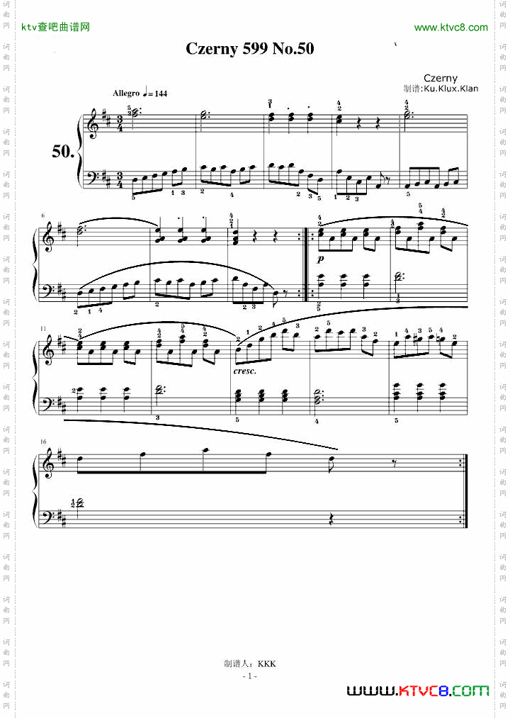 Czerny599No.50标注指法