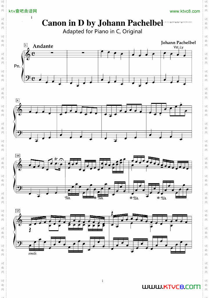 CanonAdaptedforPiano,Original卡农巴洛克原版的钢琴变奏