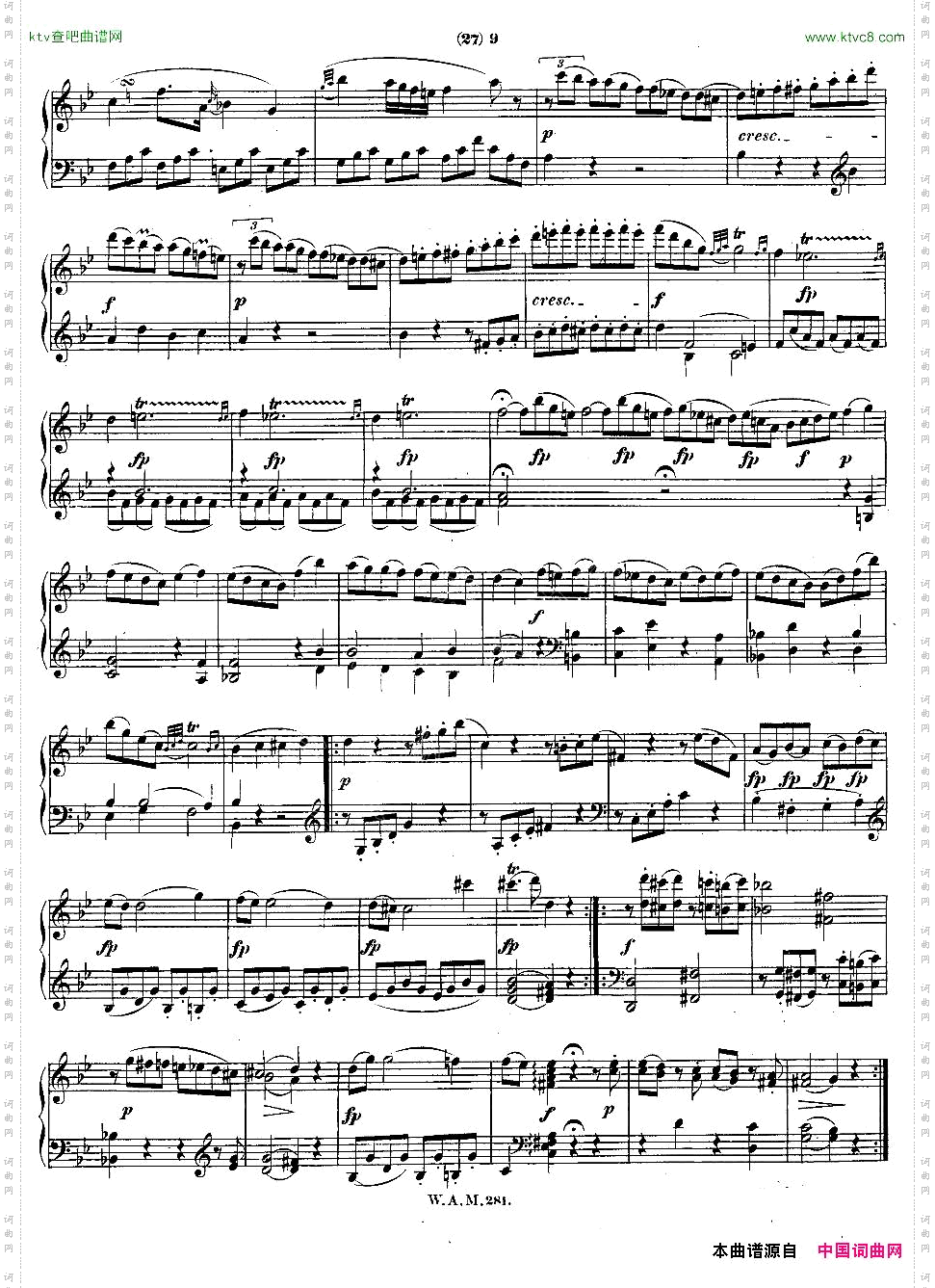 降B大调第三钢琴奏鸣曲KV.281