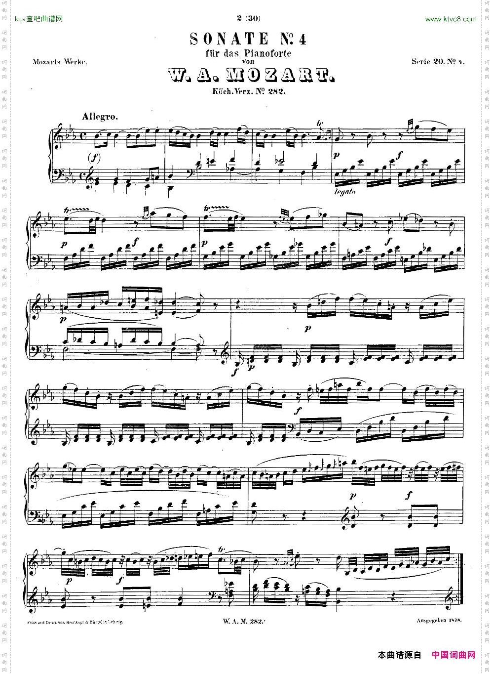 降E大调第四钢琴奏鸣曲KV.282
