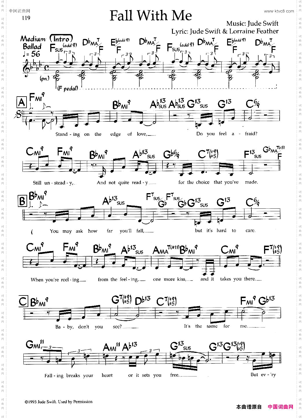 FallWithMe带和弦五线谱_Fall With Me带和弦五线谱