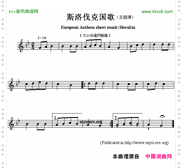 斯洛伐克国歌EuropeanAnthemsheetmusic:Slovakia