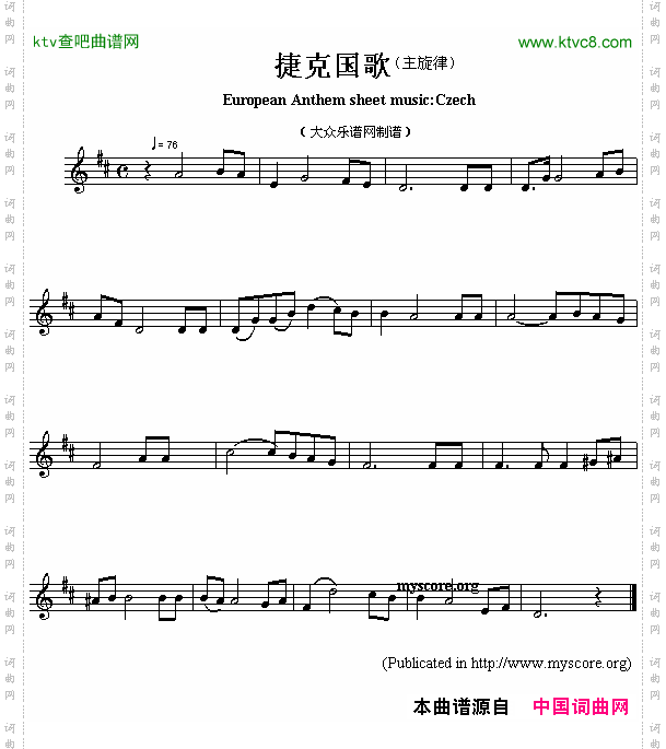 捷克国歌EuropeanAnthemsheetmusic:Czech