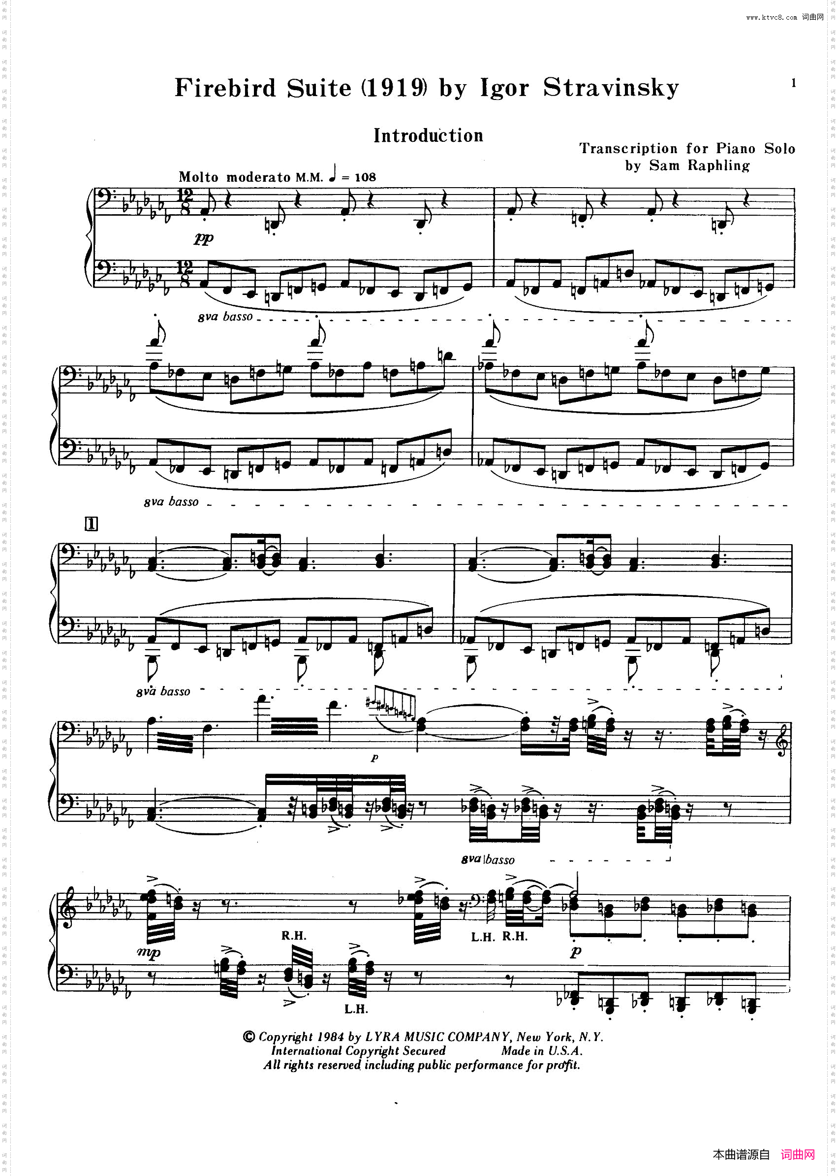 火鸟组曲FirebirdSuite拉夫林改编钢琴独奏版_火鸟组曲 Firebird Suite拉夫林改编钢琴独奏版