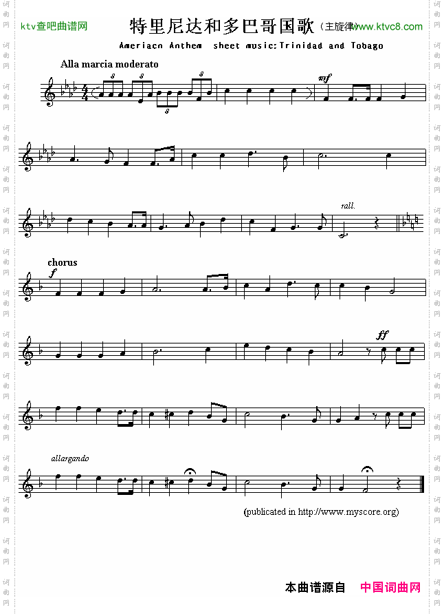 特立尼达和多巴哥国歌AmeriacnAnthemsheetmusic:TrinidadandTobago