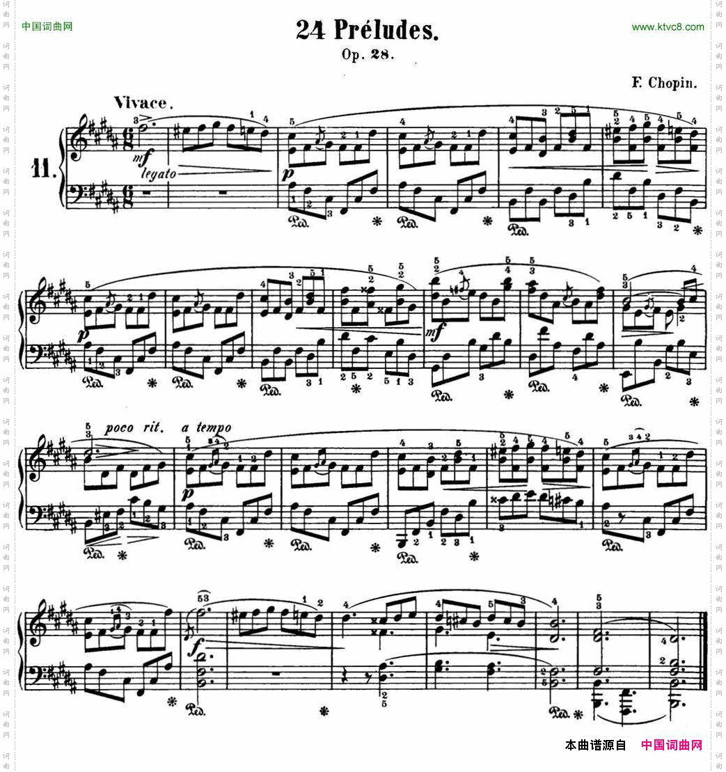 肖邦24首钢琴前奏曲Op.28No.11B大调