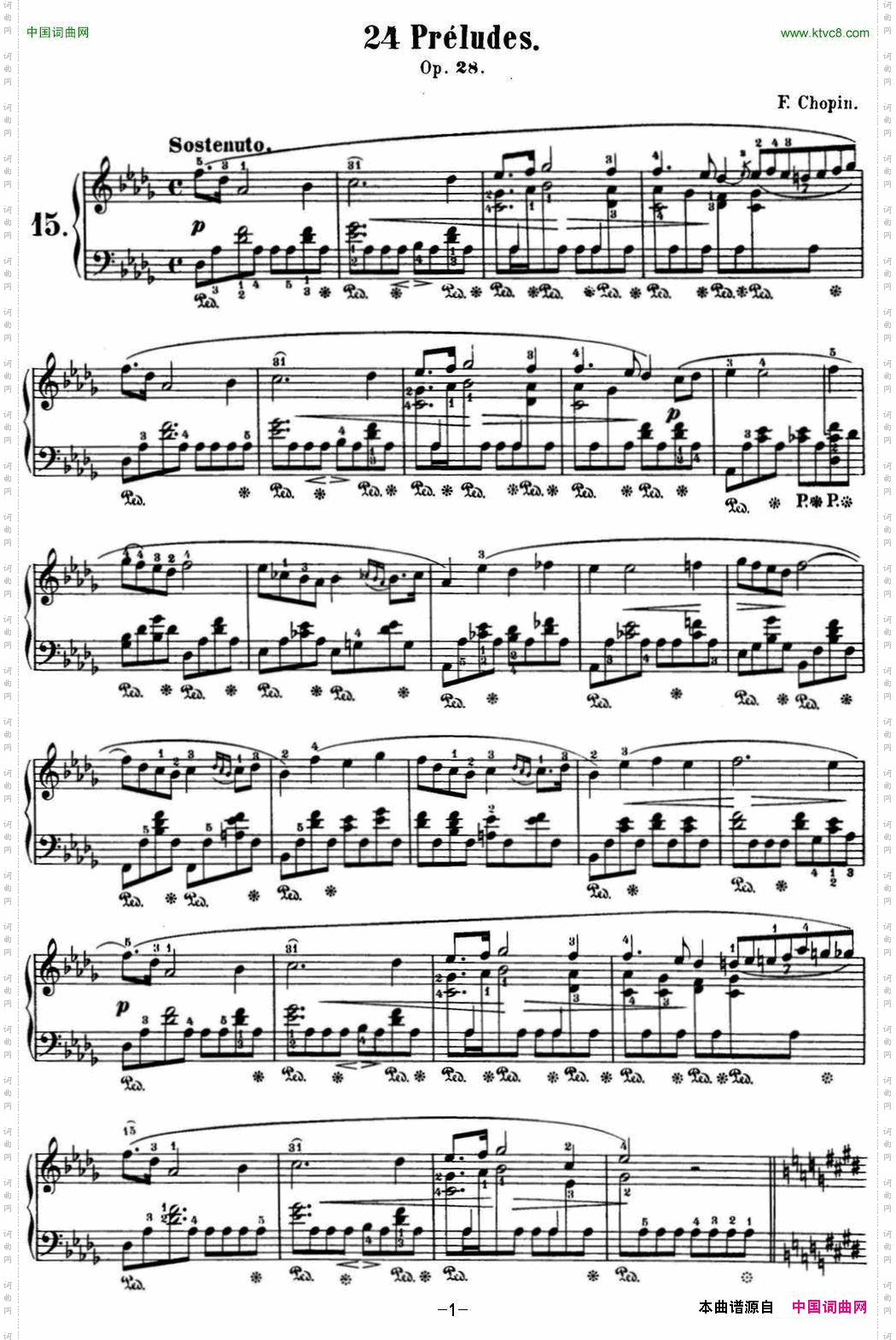 肖邦24首钢琴前奏曲Op.28No.15降D大调雨滴