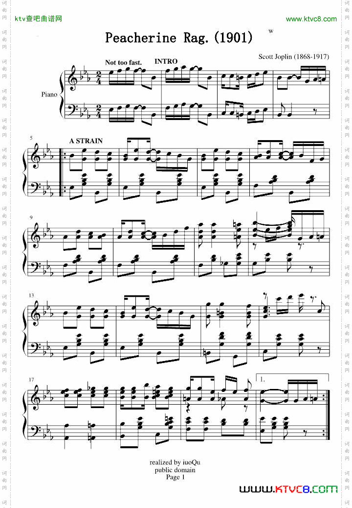 《PeacherineRag》，斯科特·乔普林ScottJoplin海上钢琴师插曲