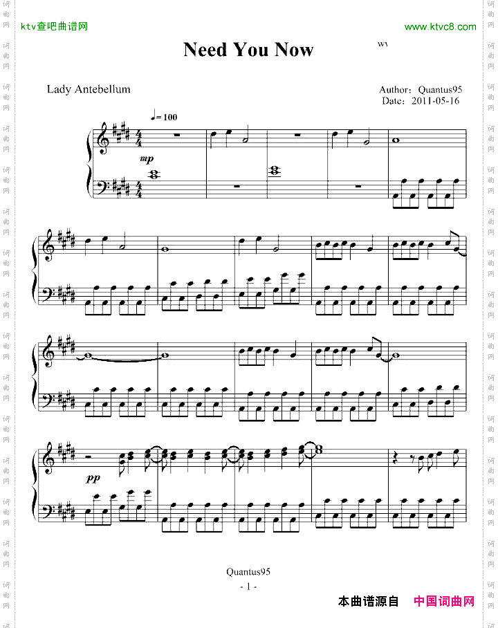 NeedYouNow钢琴独奏版