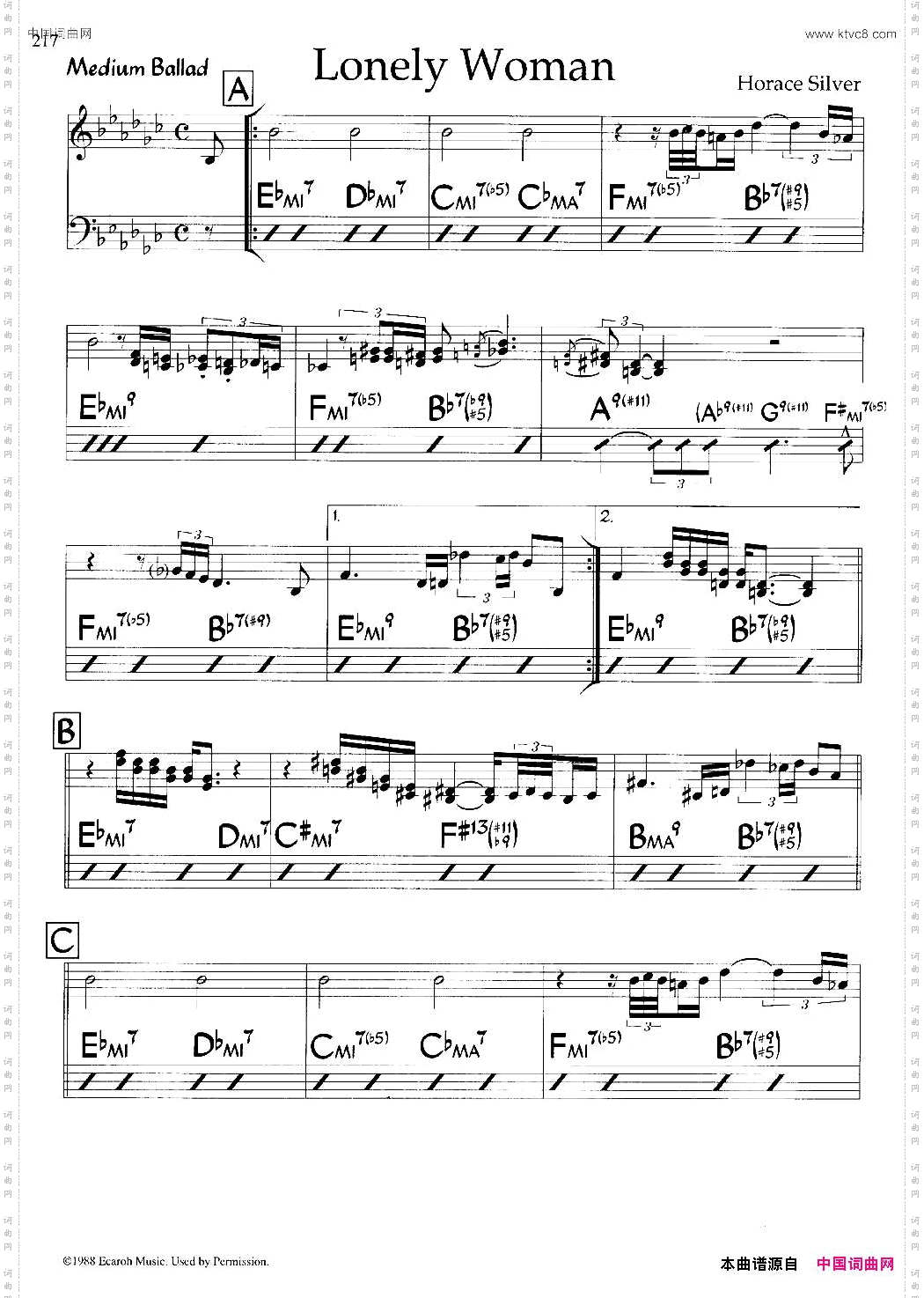 LonelyWoman爵士钢琴曲_Lonely Woman爵士钢琴曲