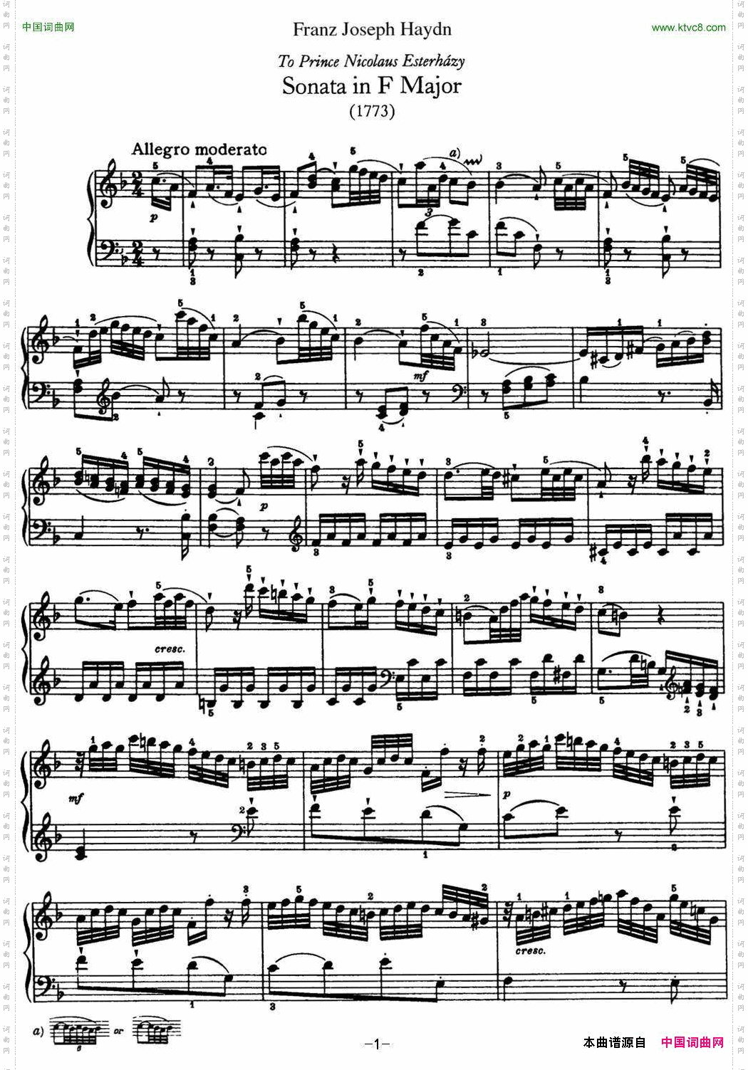 海顿钢琴奏鸣曲HobXVI23inFmajor