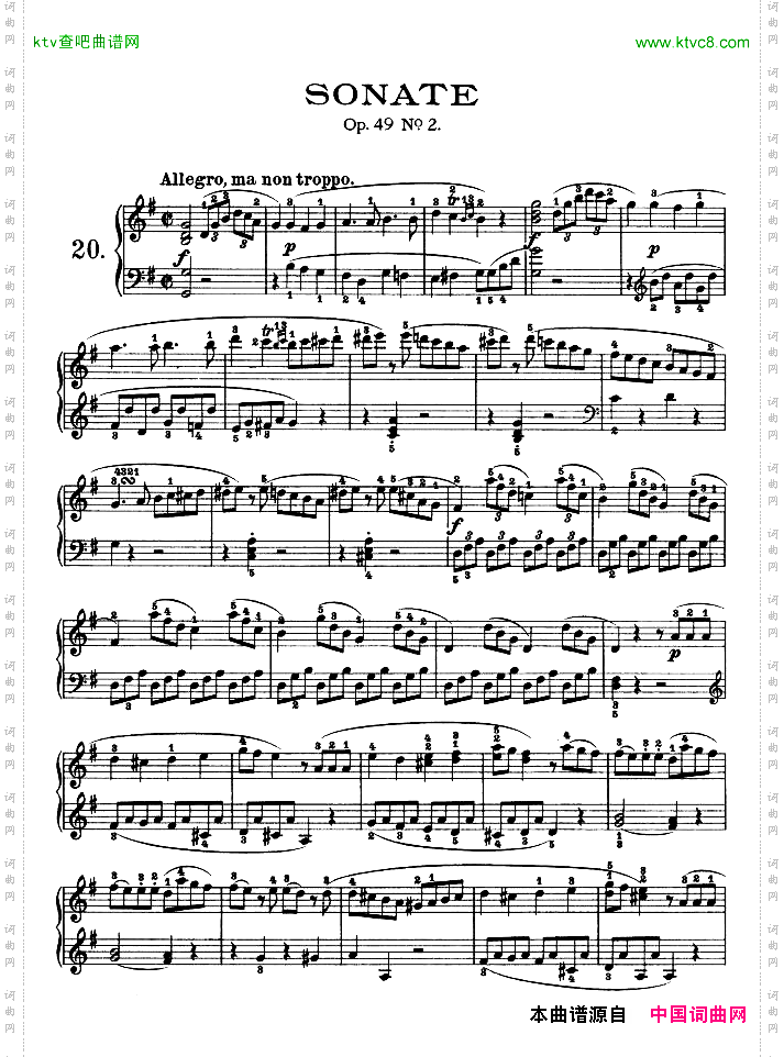 第二十钢琴奏鸣曲-Op.49No.2