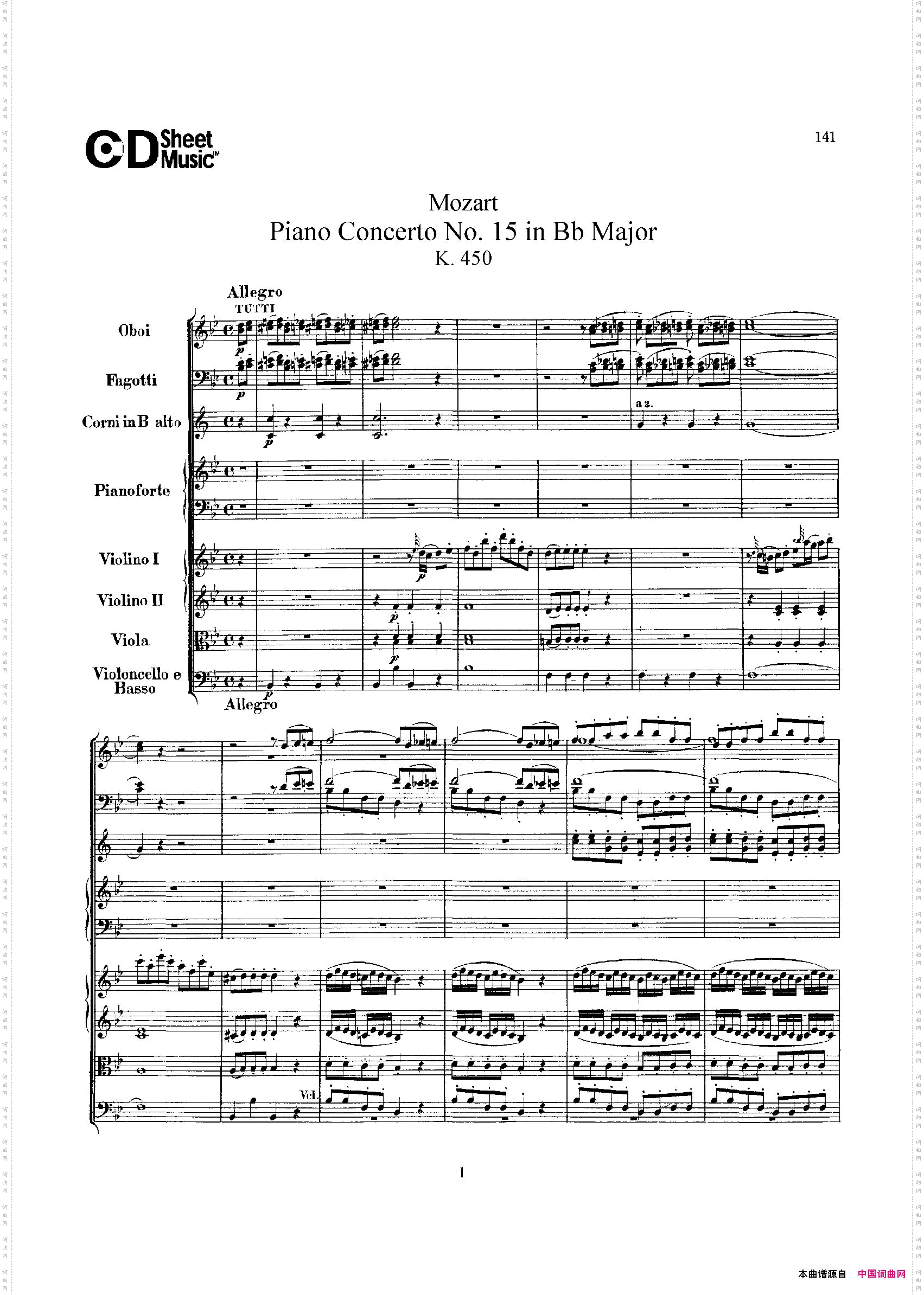 PianoConcertoNo.15inBbMajorK.450-FullScore降B大调钢琴协奏曲总谱