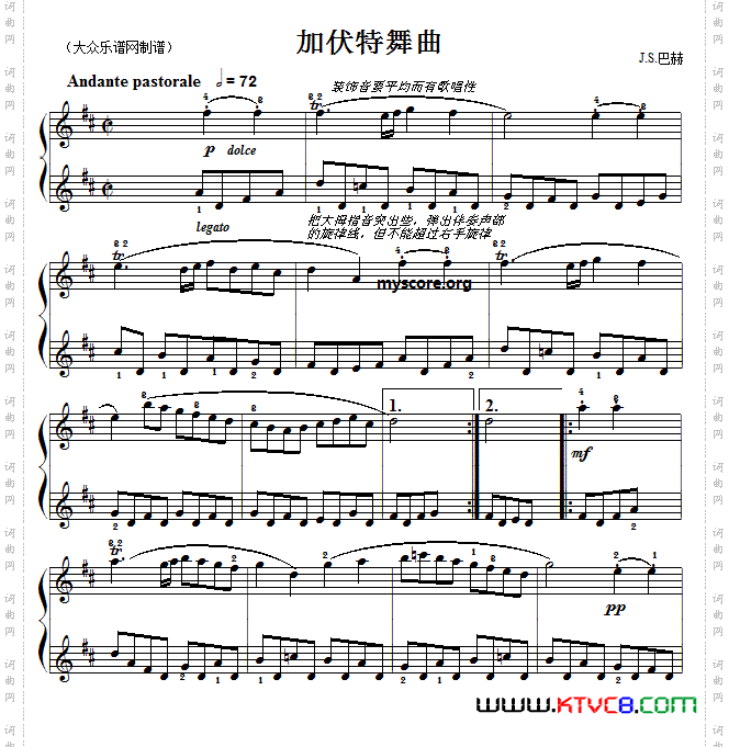 巴赫初级钢琴曲之十九：加伏特舞曲