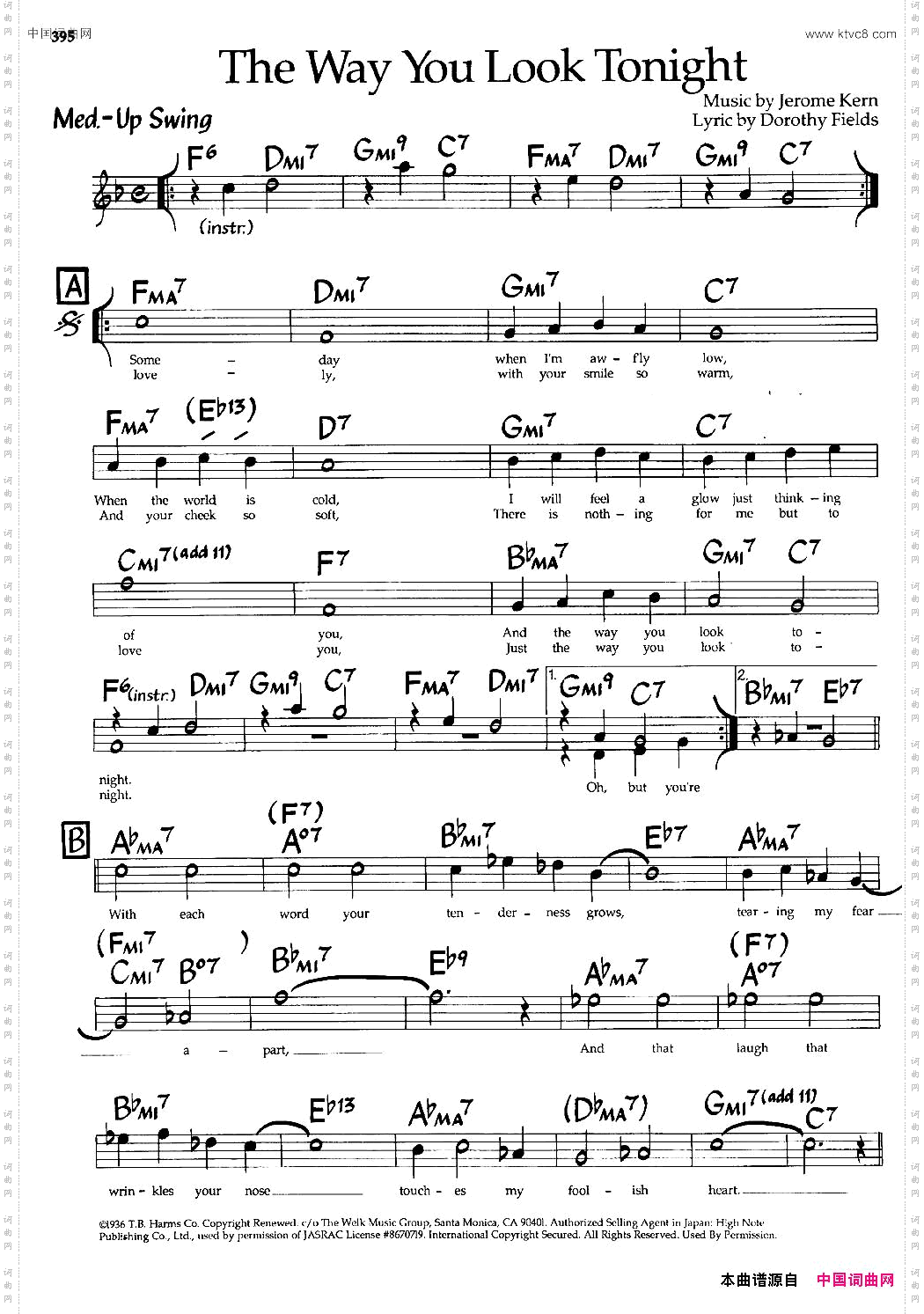 TheWayYouLookTonight爵士钢琴曲_The Way You Look Tonight爵士钢琴曲