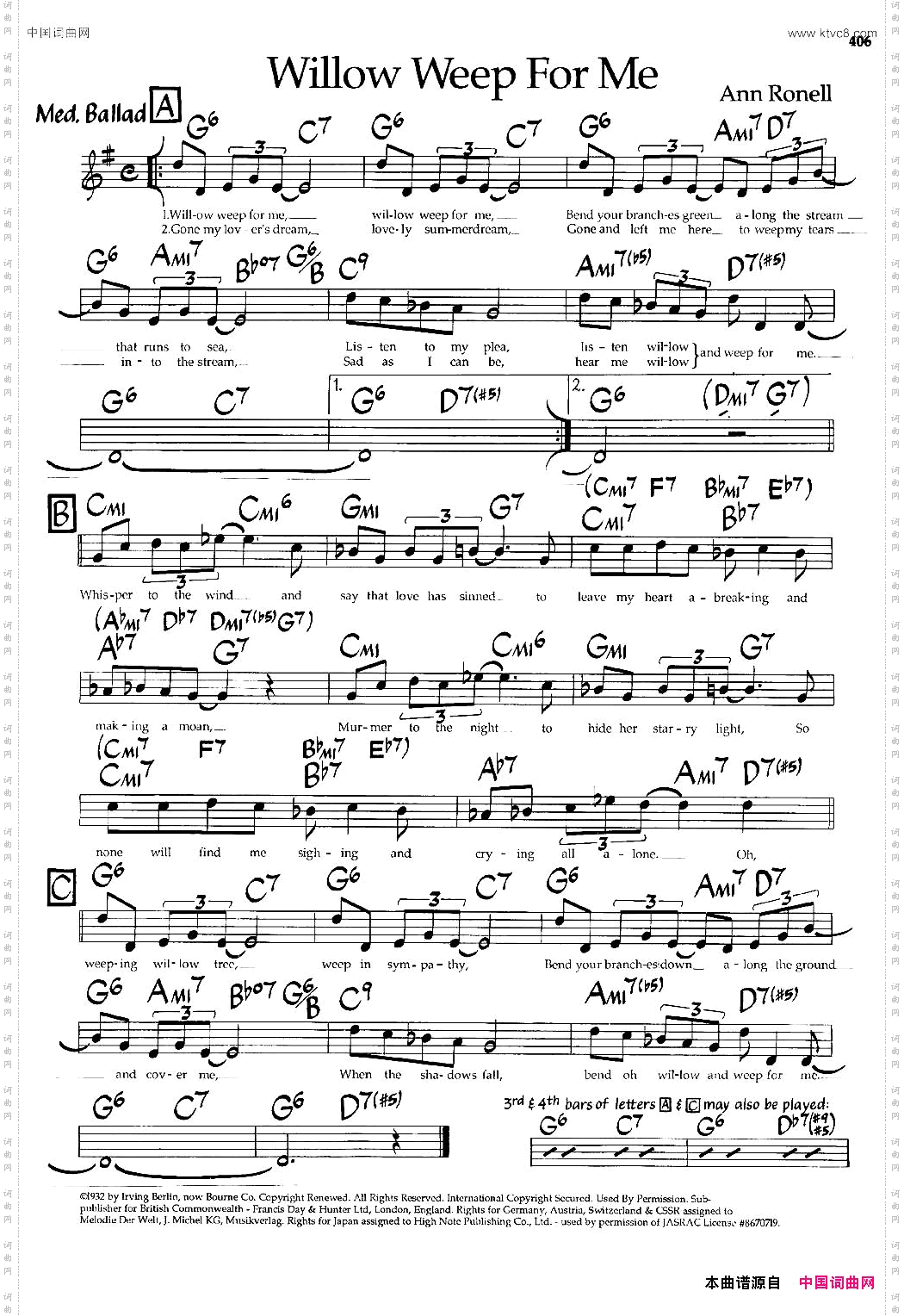 WillowWeepForMe爵士钢琴曲_Willow Weep For Me爵士钢琴曲