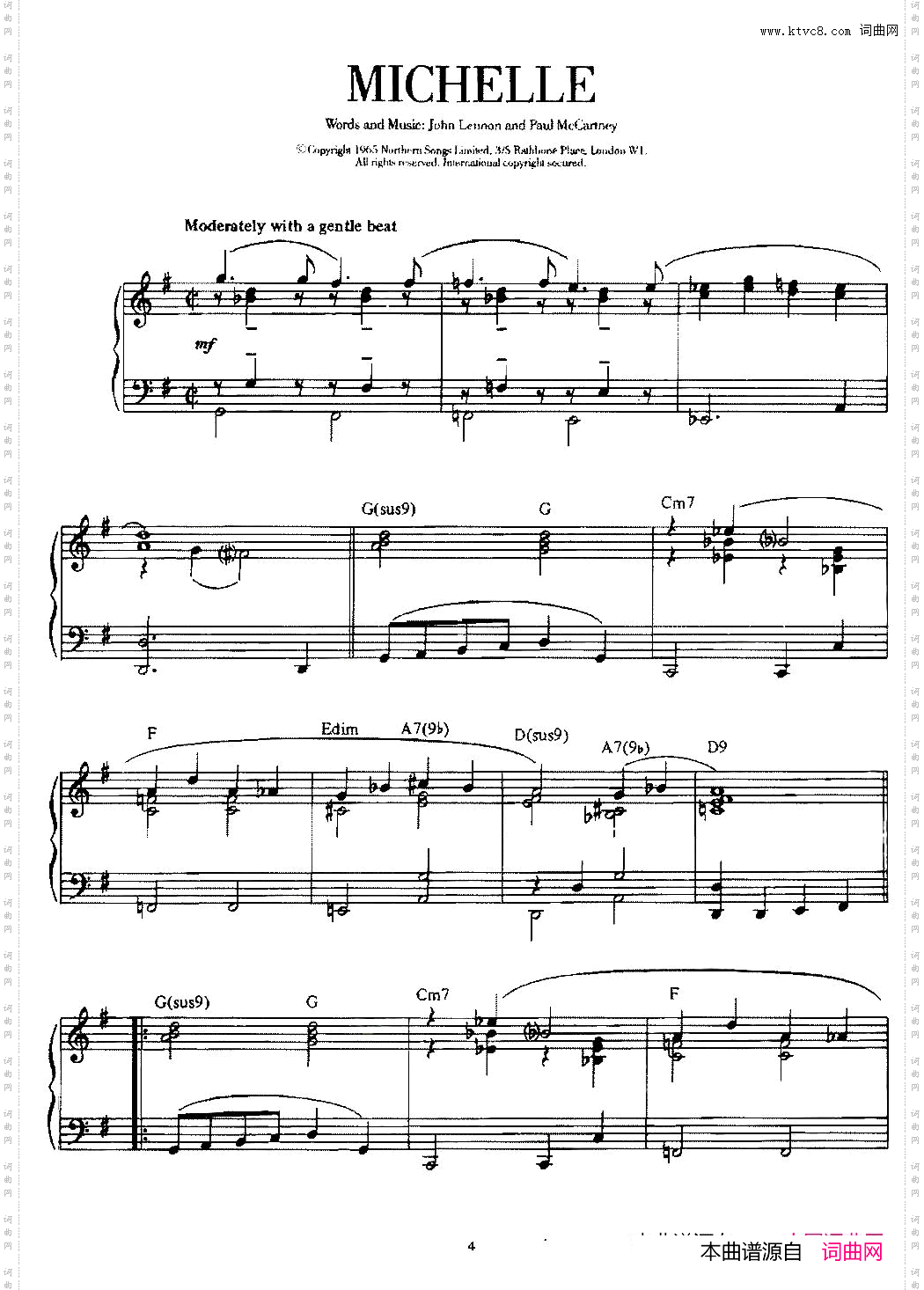 100首欧美流行歌曲钢琴独奏：MICHELLE