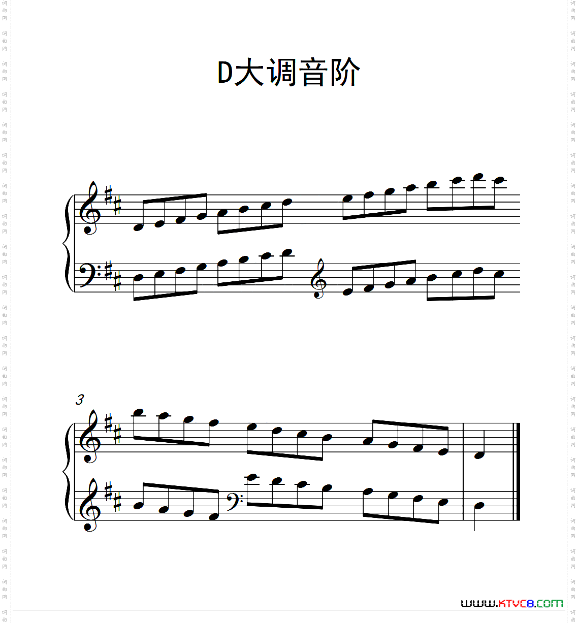 第二级D大调音阶中国音乐学院钢琴考级作品1~6级_第二级 D大调音阶中国音乐学院钢琴考级作品1~6级
