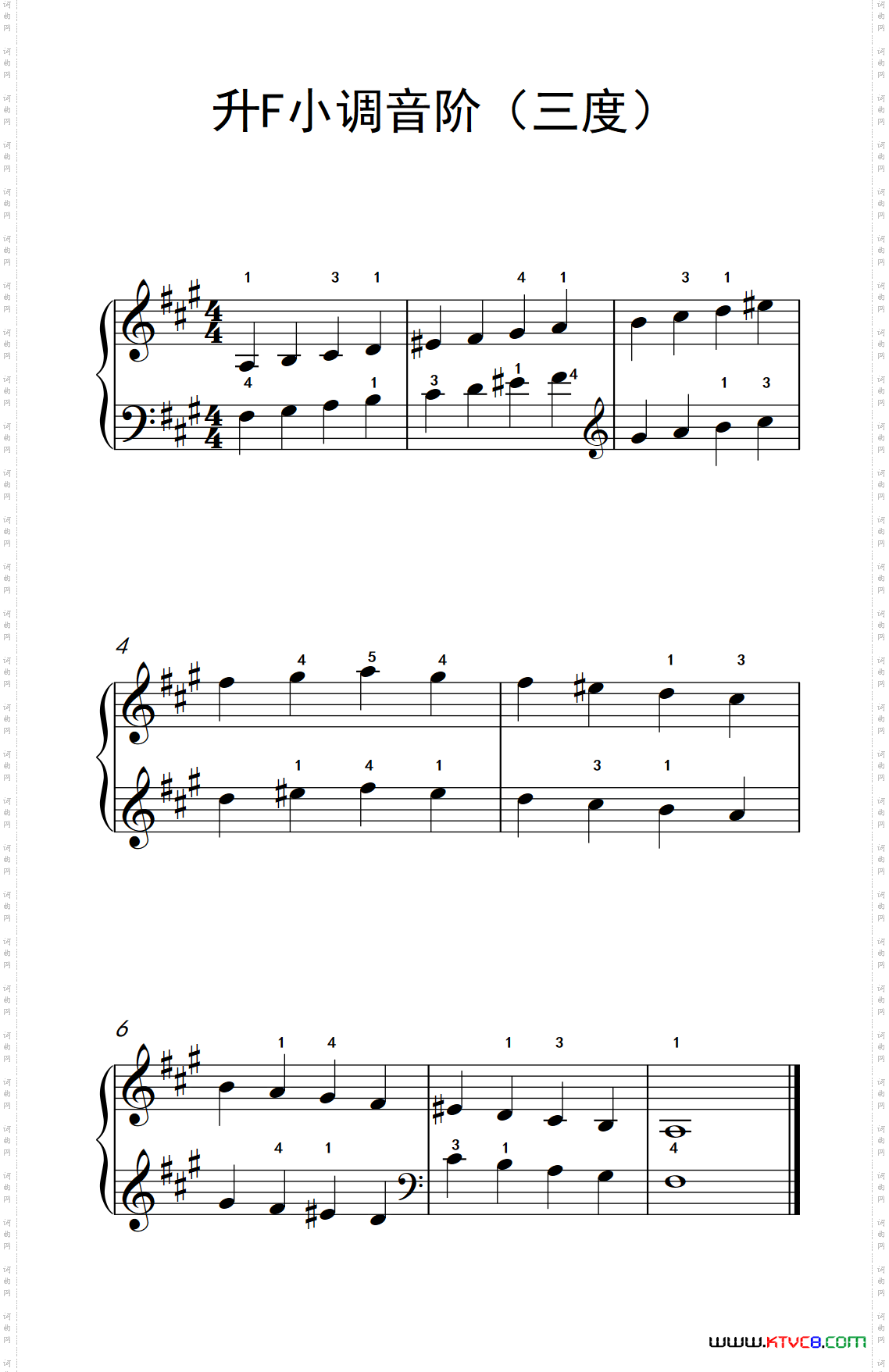 升F小调音阶反向四个八度儿童钢琴练习曲