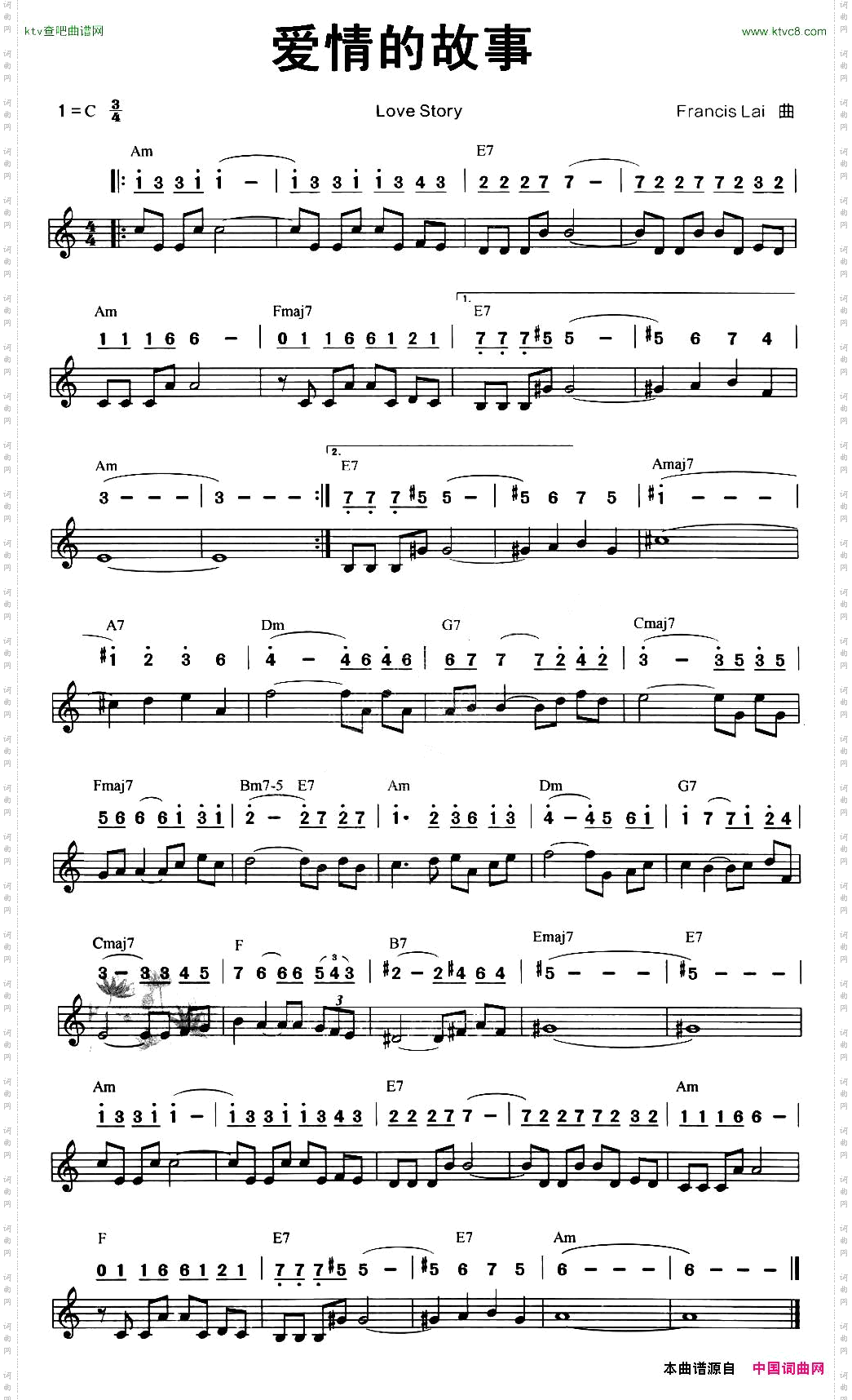 爱情的故事线简谱混排版