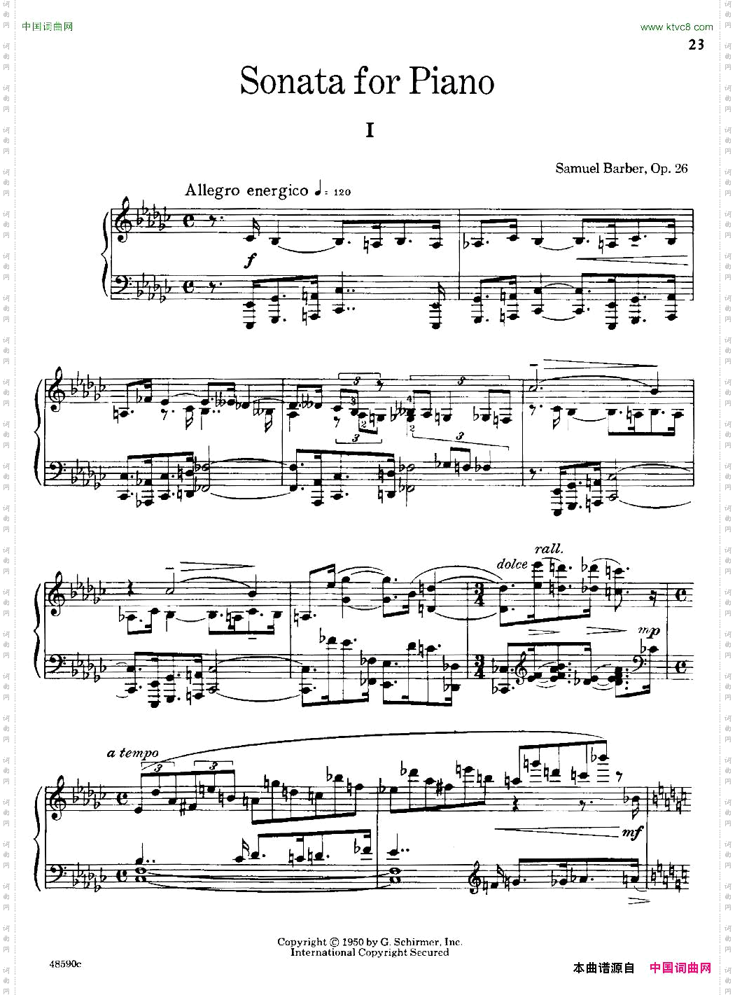 塞缪尔·巴伯-降e小调钢琴奏鸣曲op.26v.1