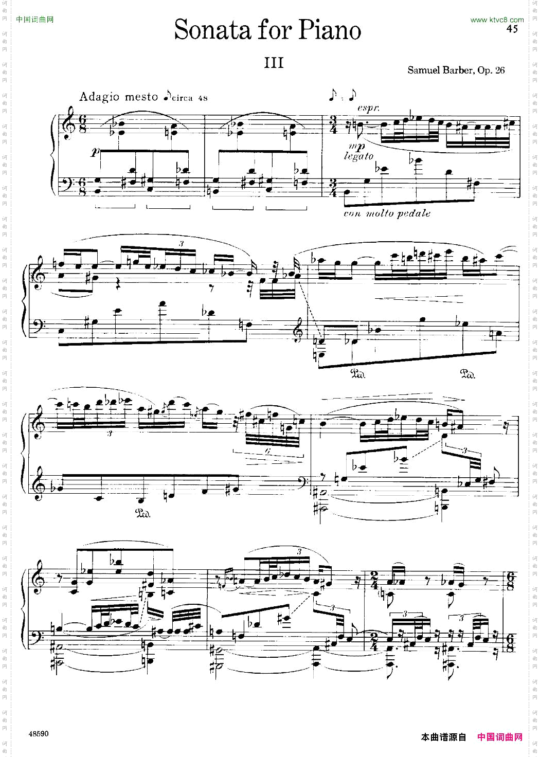 塞缪尔·巴伯-降e小调钢琴奏鸣曲op.26v.3