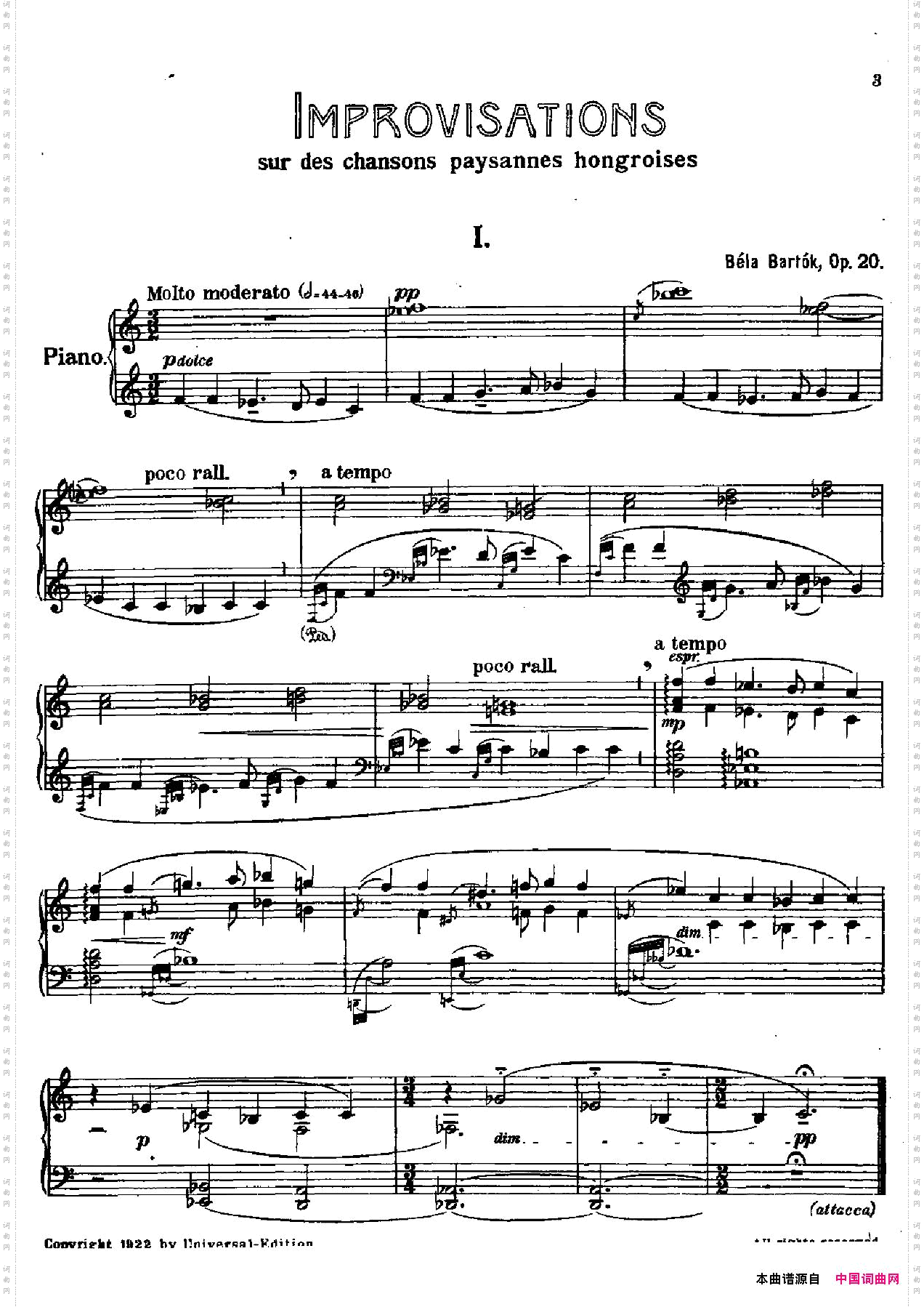 匈牙利民歌即兴曲_8 Improvisations Op.20 8首·Ⅰ