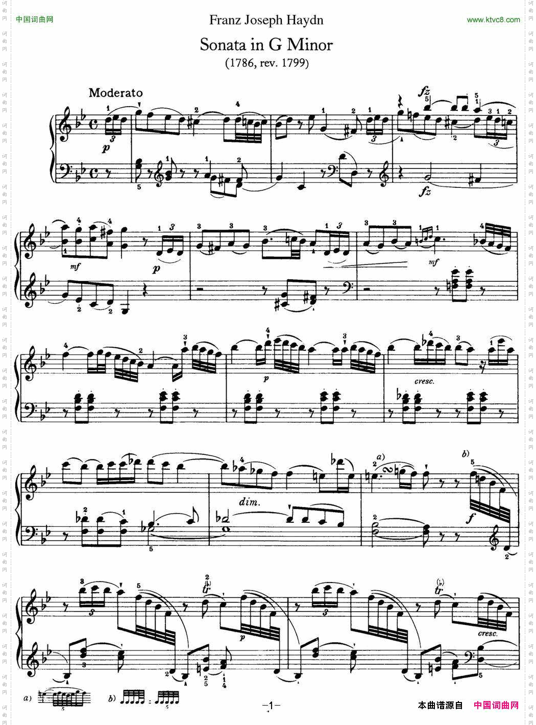 海顿钢琴奏鸣曲HobXVI44inGminor
