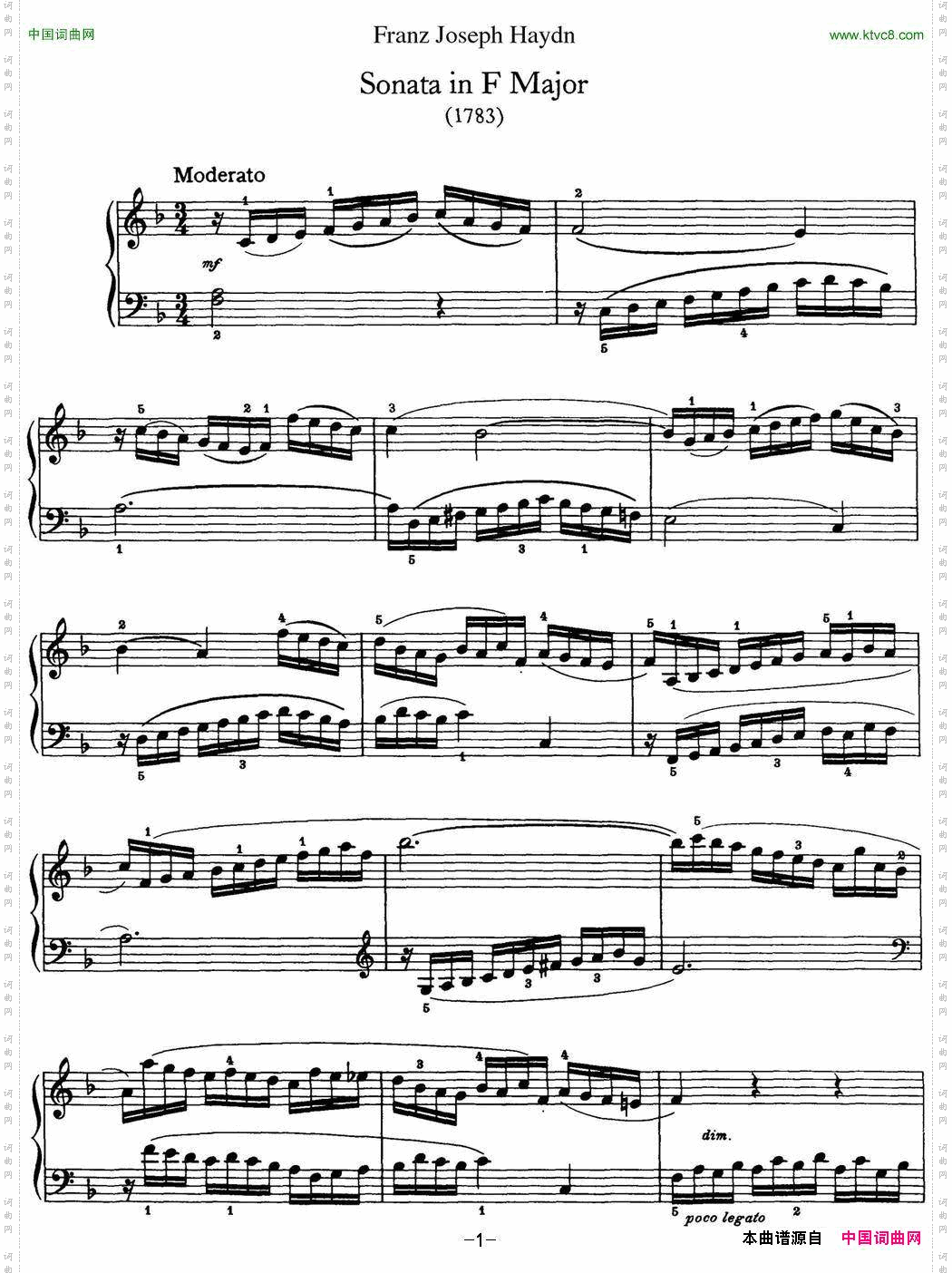 海顿钢琴奏鸣曲HobXVI47inFmajor