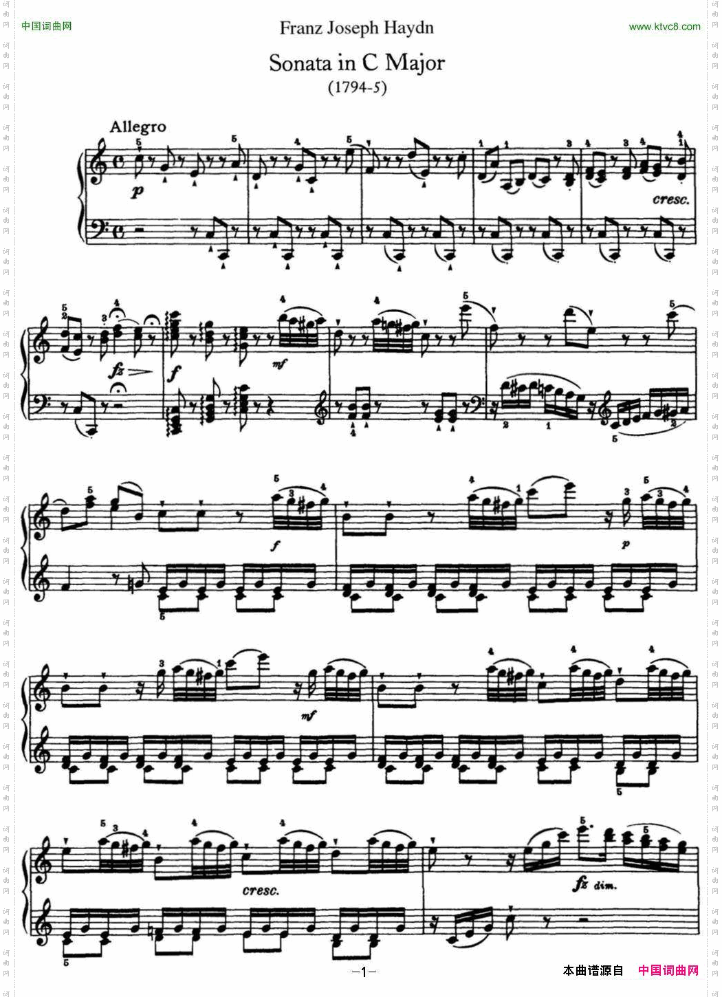 海顿钢琴奏鸣曲HobXVI50inCmajor