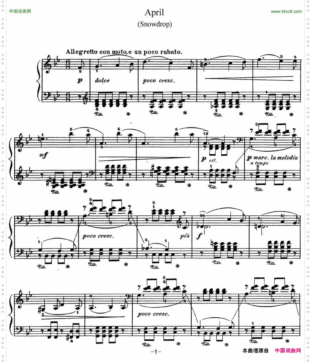 柴可夫斯基四季4月松雪草降B大调SnowdropBflatmajor