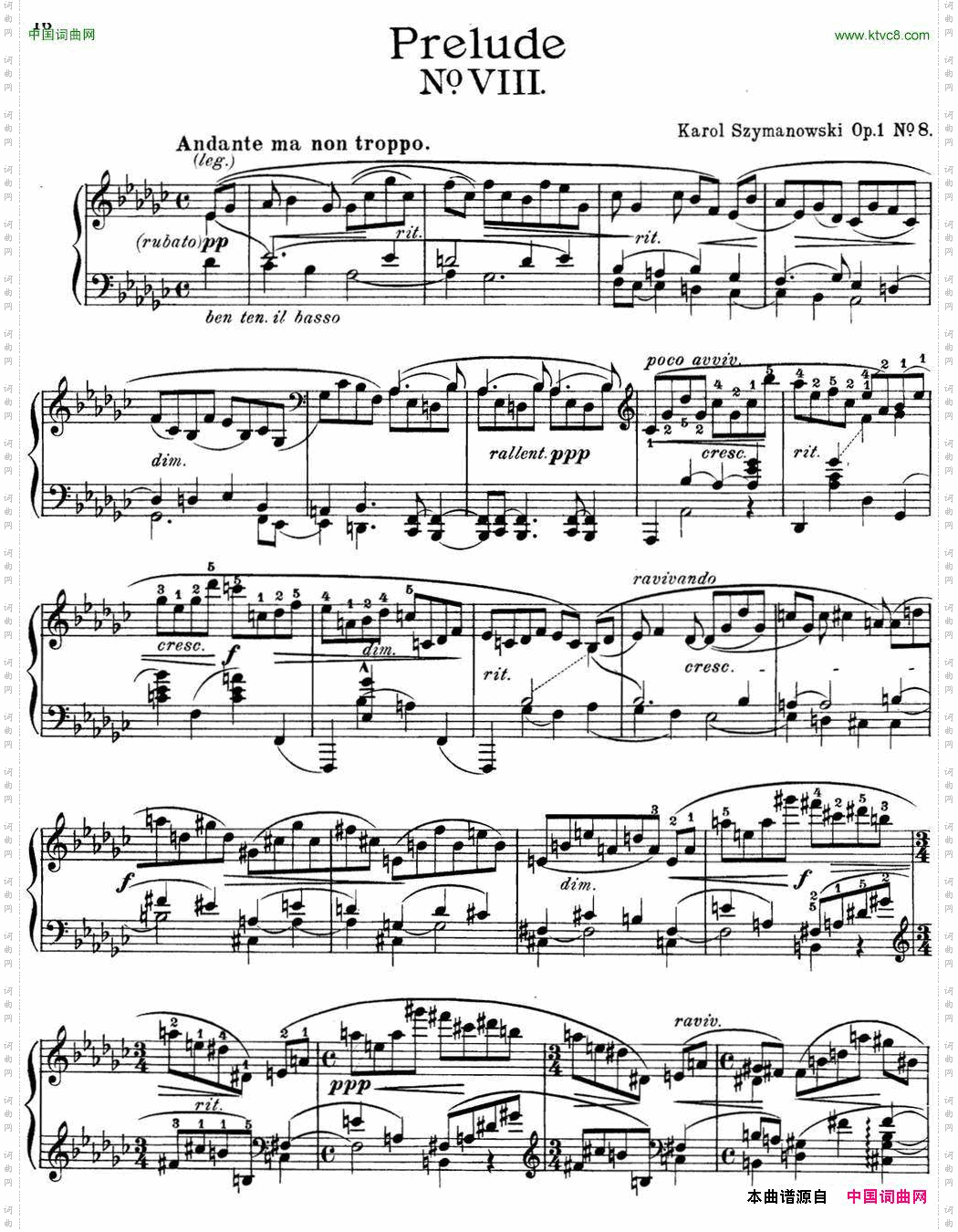 希曼诺夫斯基9首钢琴前奏曲Op.1No.8