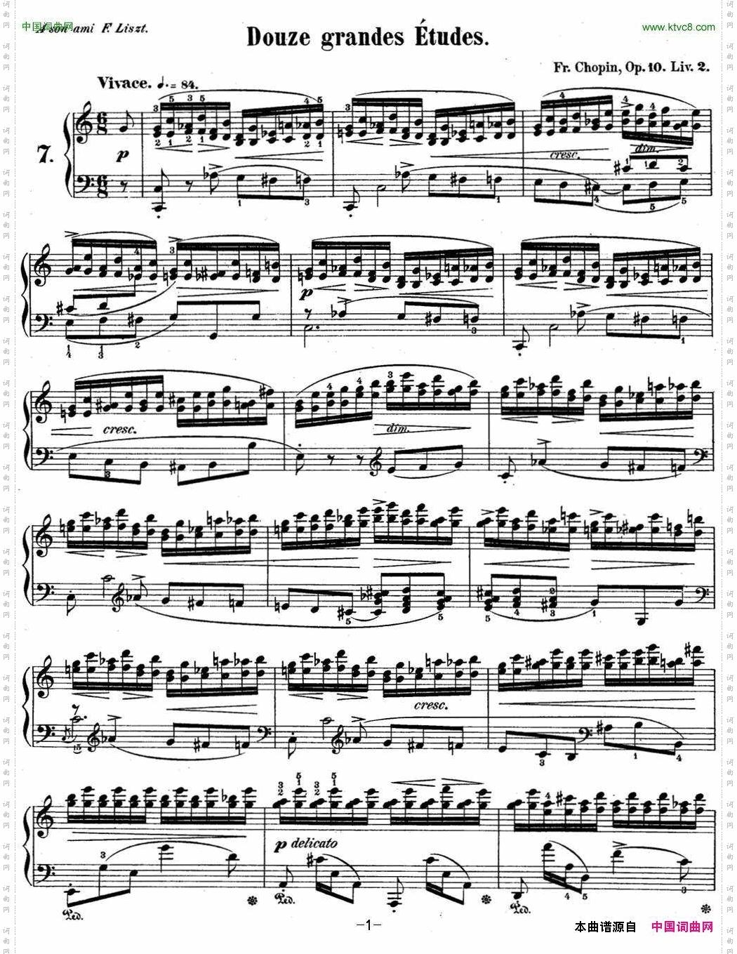 肖邦练习曲7Op.10No.7C大调Cmajor